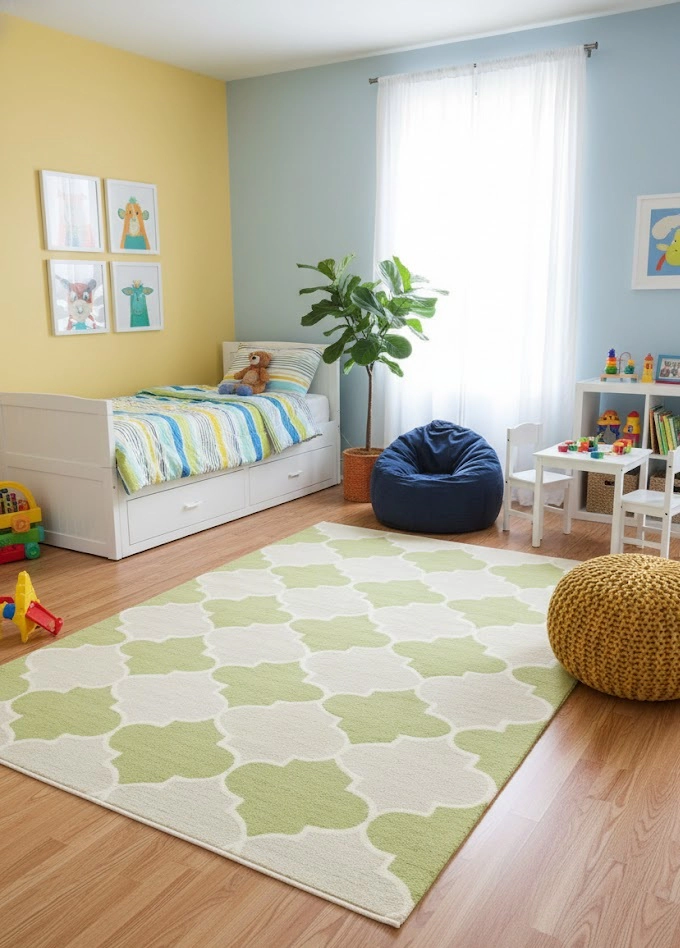 Magic Rugs Lime Green Trellis 5X8 Hand-Tufted Modern Rug