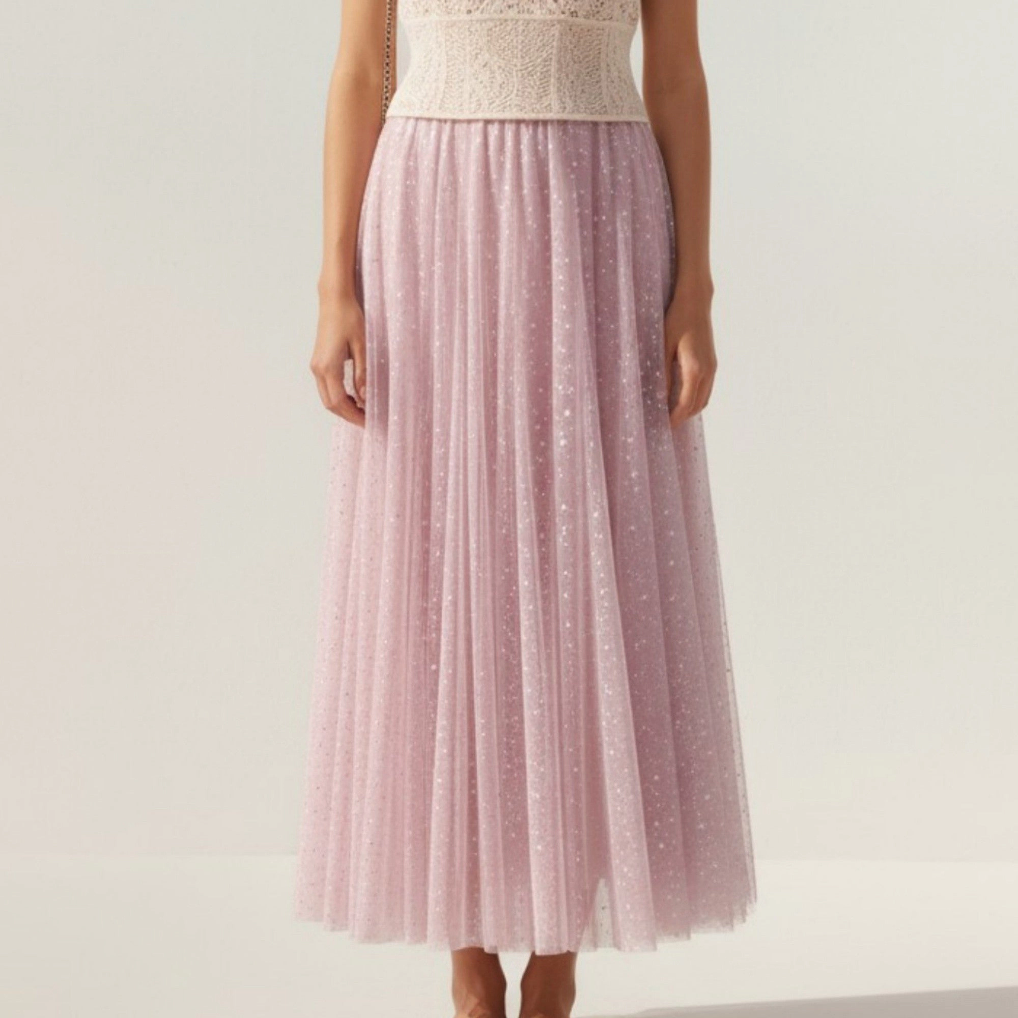 Anna-Kaci Womens Sparkle Tulle Layered Mesh Midi Skirt