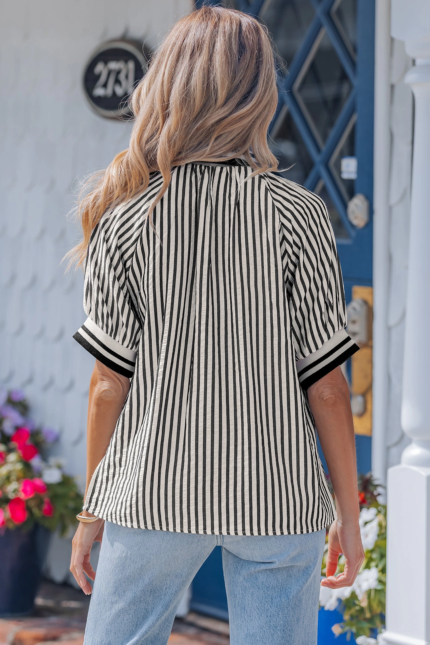 Threaded Pear Womens Riley Short Puff Sleeve Blouse