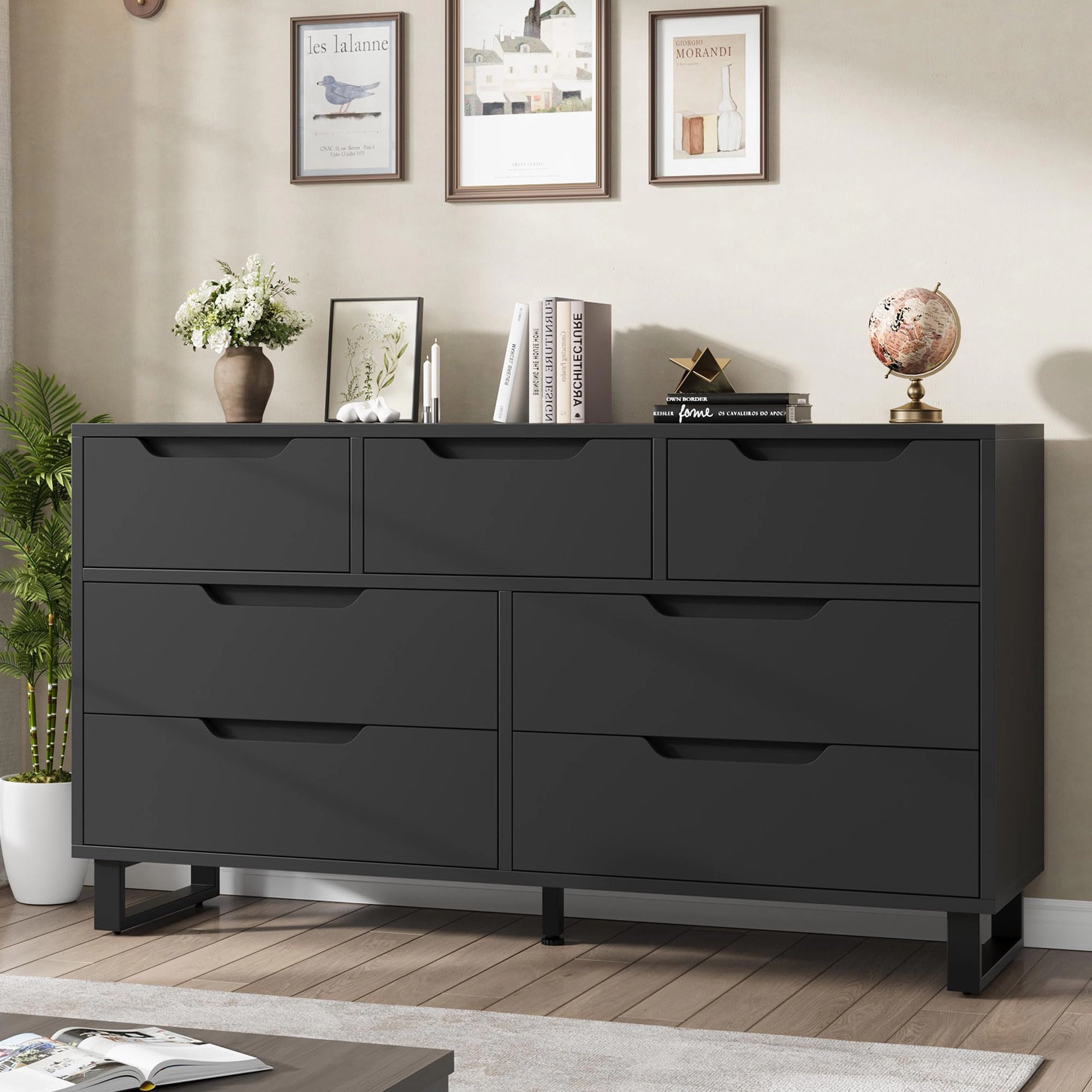 7 Drawer Dresser for Bedroom, 55" Wide Freestanding Wooden Storage Chest Living Room