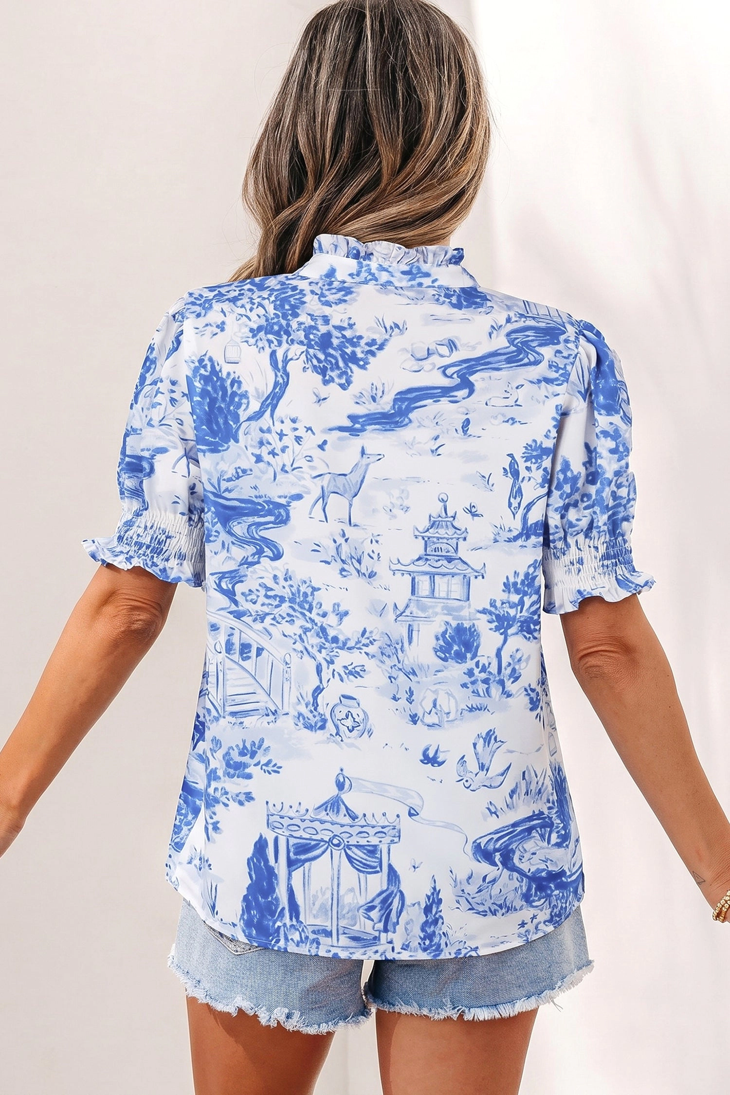 Threaded Pear Women's Maddie Paradise Striped Detail Blouse