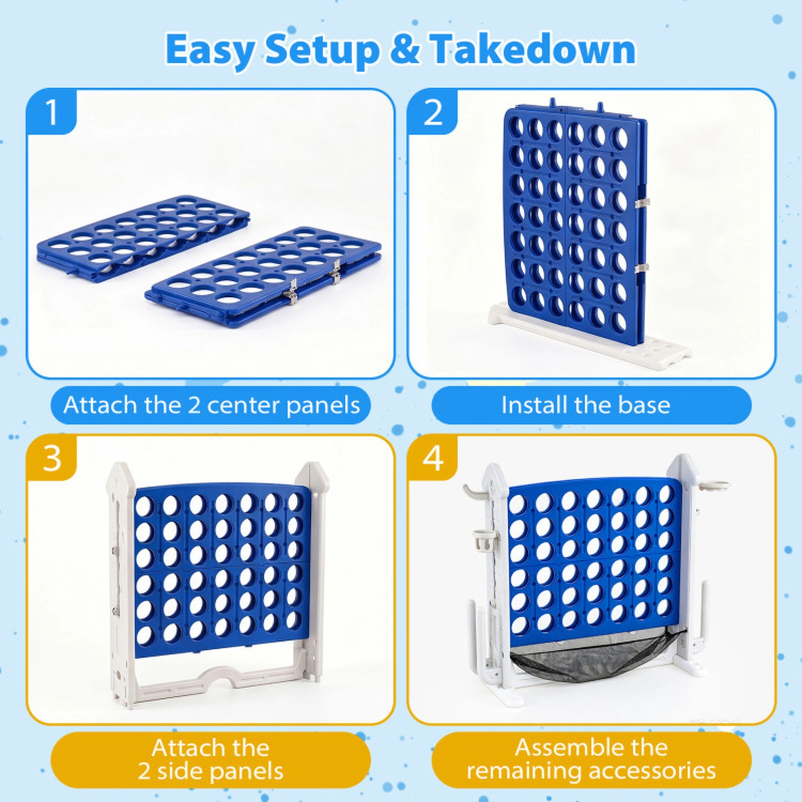 SUGIFT Blue 4-in-1 Height Adjustable 4-to-Score Game with Mesh Net and Carrying Bag 35-in W 32-in to 38.5-in H