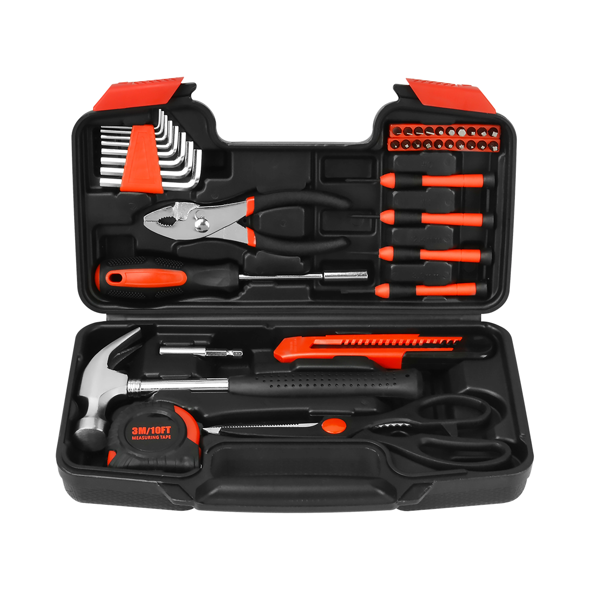 Pursonic Unisex 39-Piece Household DIY Tool Kit with Screwdrivers, Hammer, Tape Measure & Storage Case