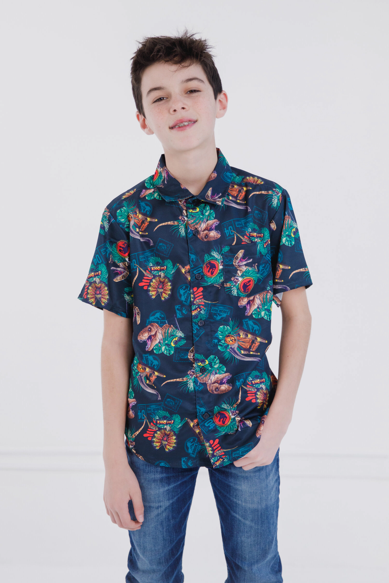 Jurassic World Park T-Rex Matching Family Hawaiian Short Sleeve Button Down Shirt