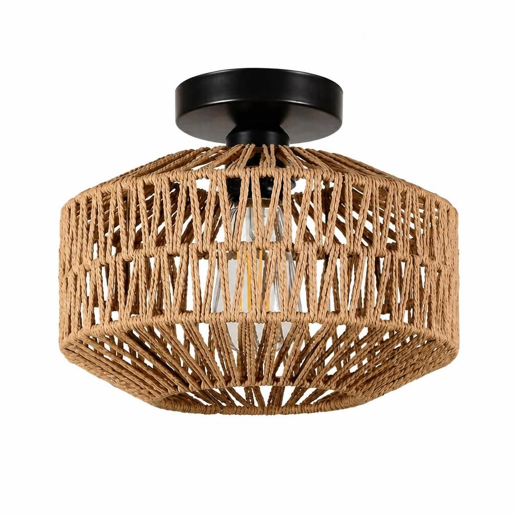 ELEMENT ACE Round Woven Rattan Flush Mount Ceiling Light