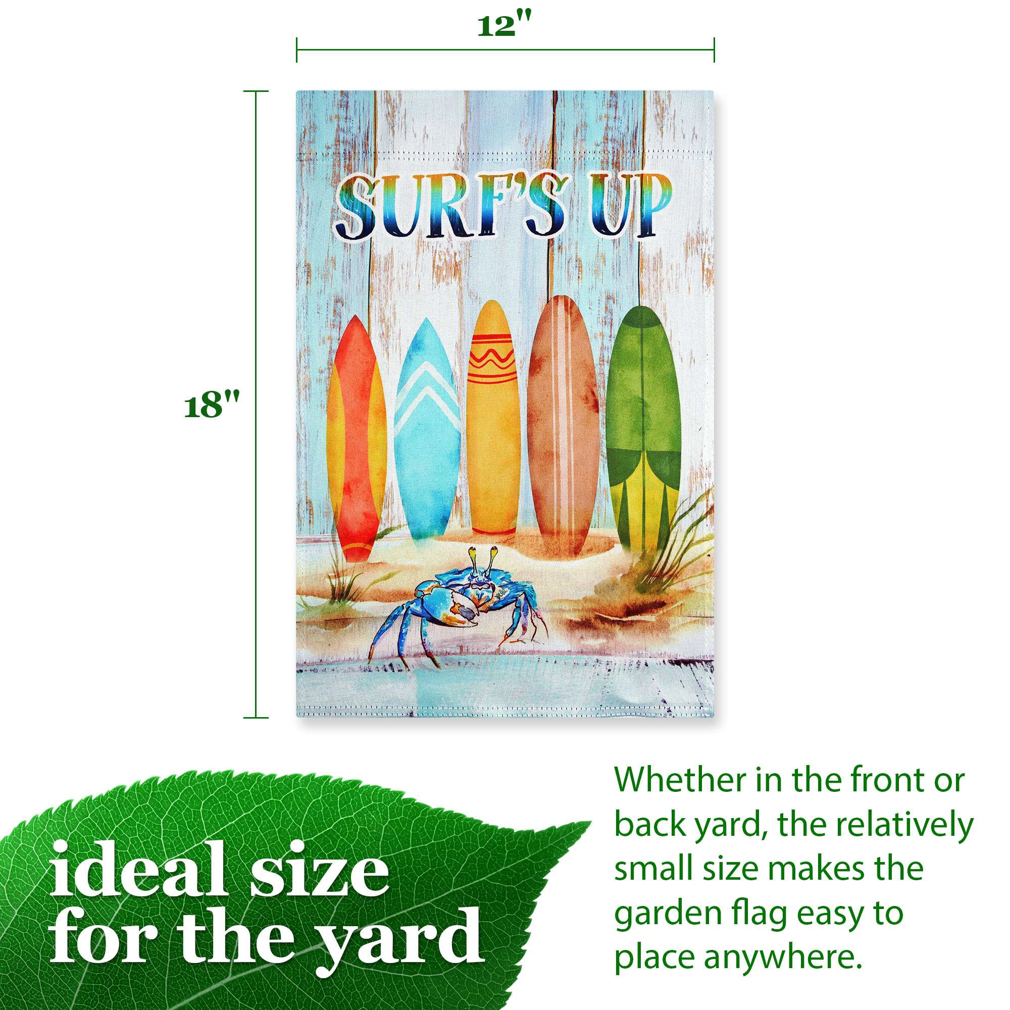 G128 Surfs Up Surfboard Beach Garden Flag 12x18 Double-Sided Summer Yard Decoration