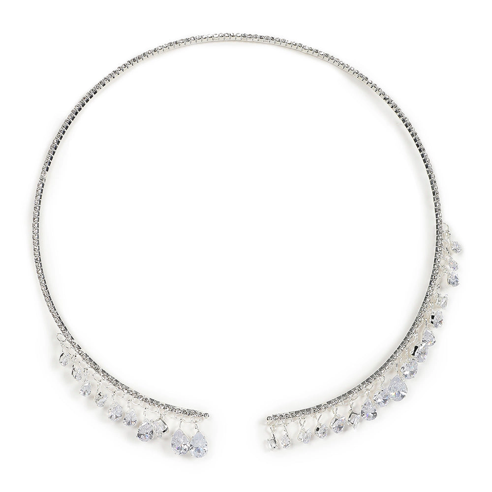 SOHI Women's Silver Crystal Torque Necklace