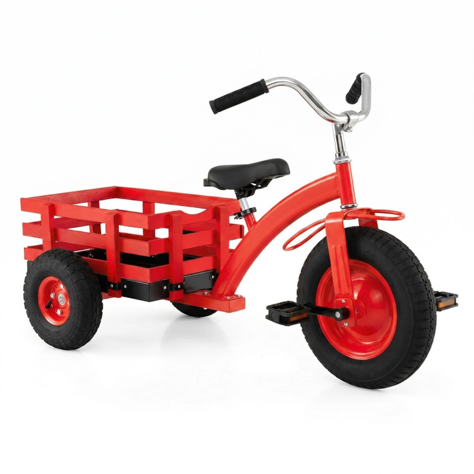 SUGIFT Red Inflatable Rubber Tires and Rear Cargo Basket 200-lb Kids Tricycle