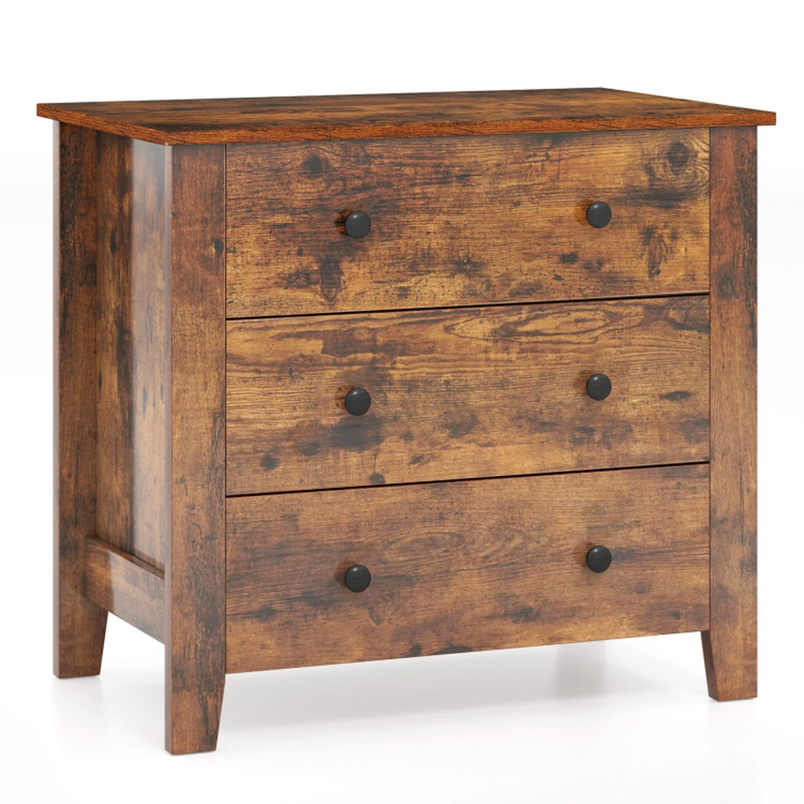 SUGIFT 3-Drawer MDF Dresser Chest of Drawers 28 x 18 x 26 in 220-Lb Capacity Bedside Table Rustic Brown