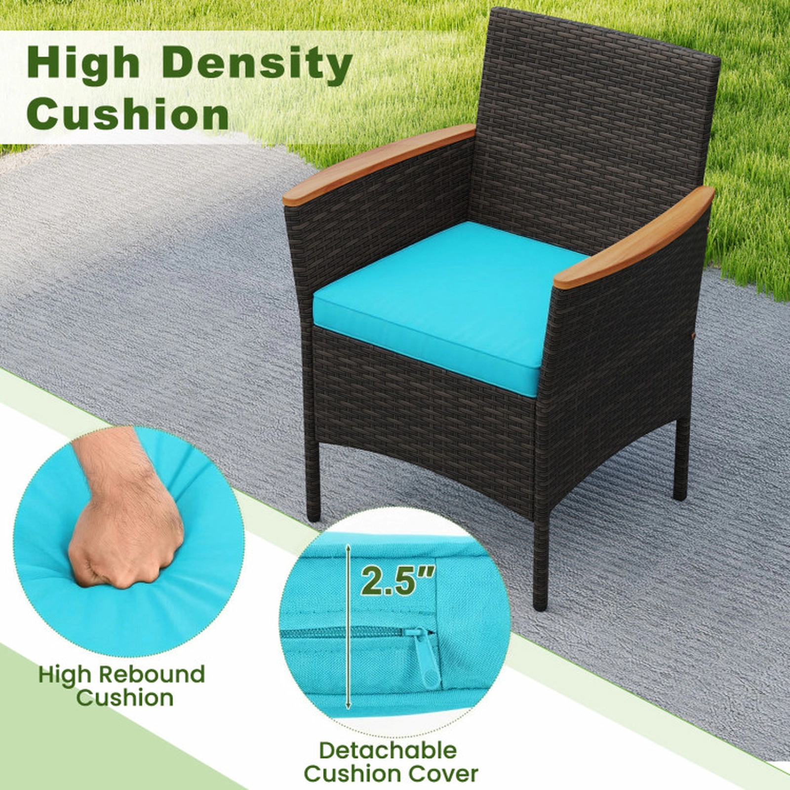 SUGIFT Turquoise Loveseat 2 Armchairs and Coffee Table 4-Piece Patio Wicker Sofa Set