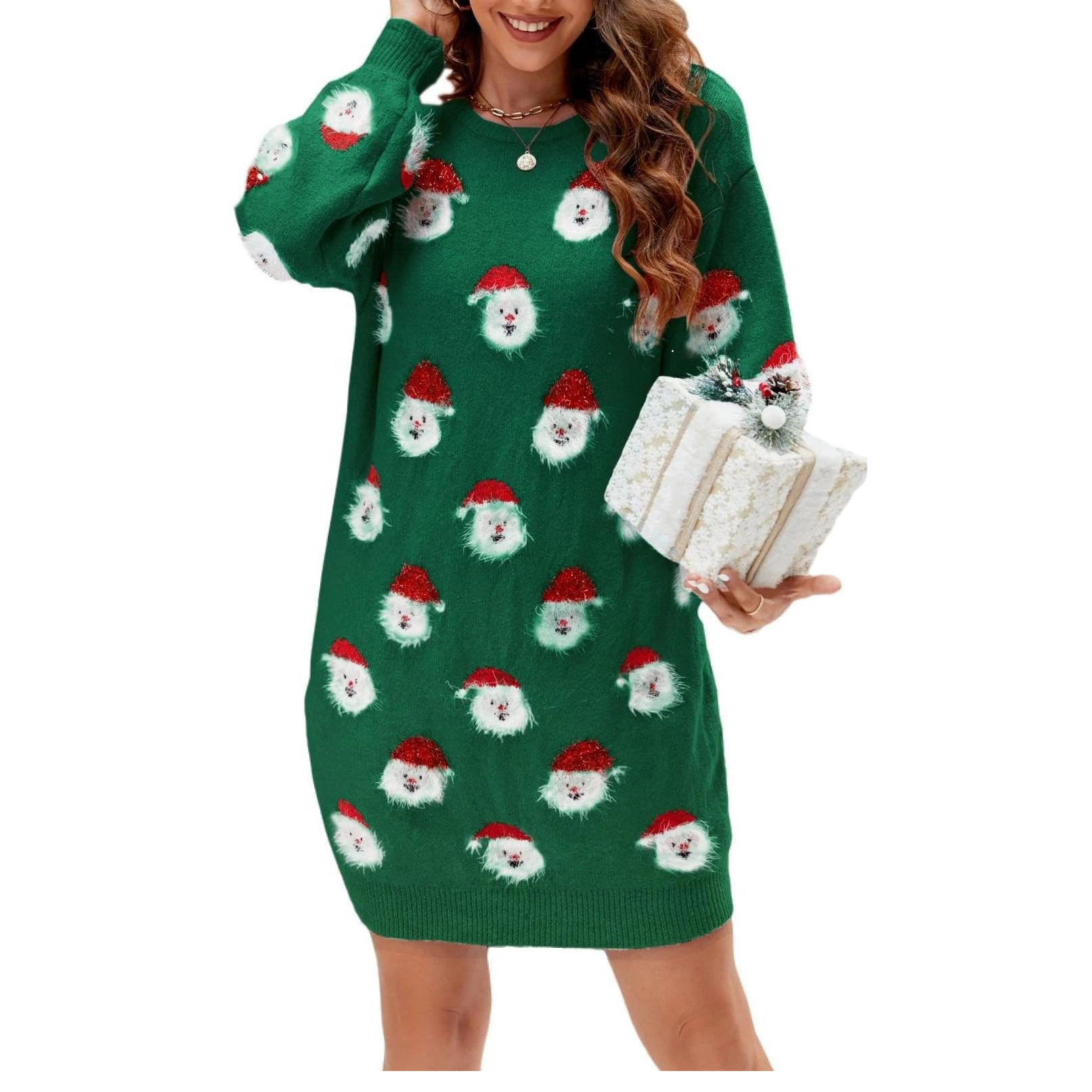KOJOOIN Womens Christmas Santa Sweater Dress Cute Fuzzy Funny Knit Tunic Oversized Pullover Dresses