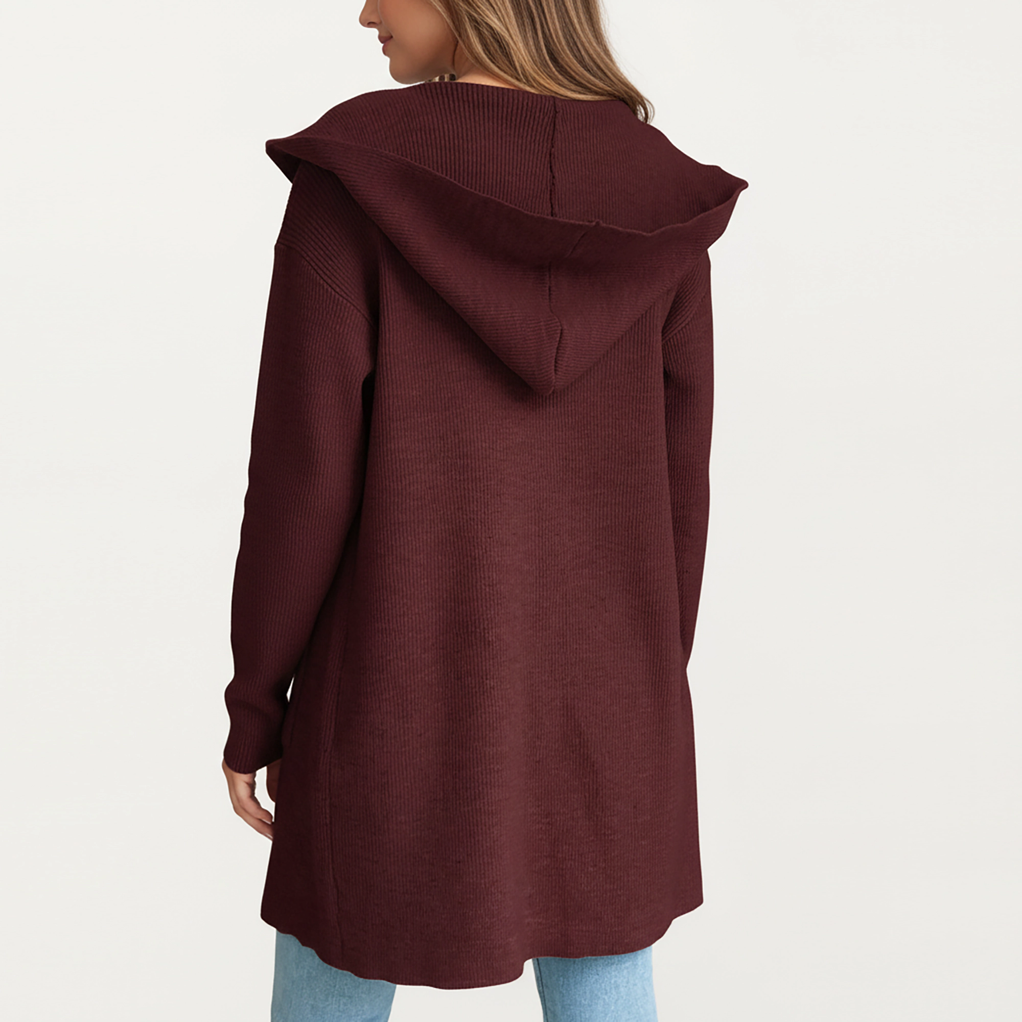 Anna-Kaci Women's Long Sleeve Knit Cardigan with Open Front Design, Relaxed Hood Detail and Soft Textured Fabric
