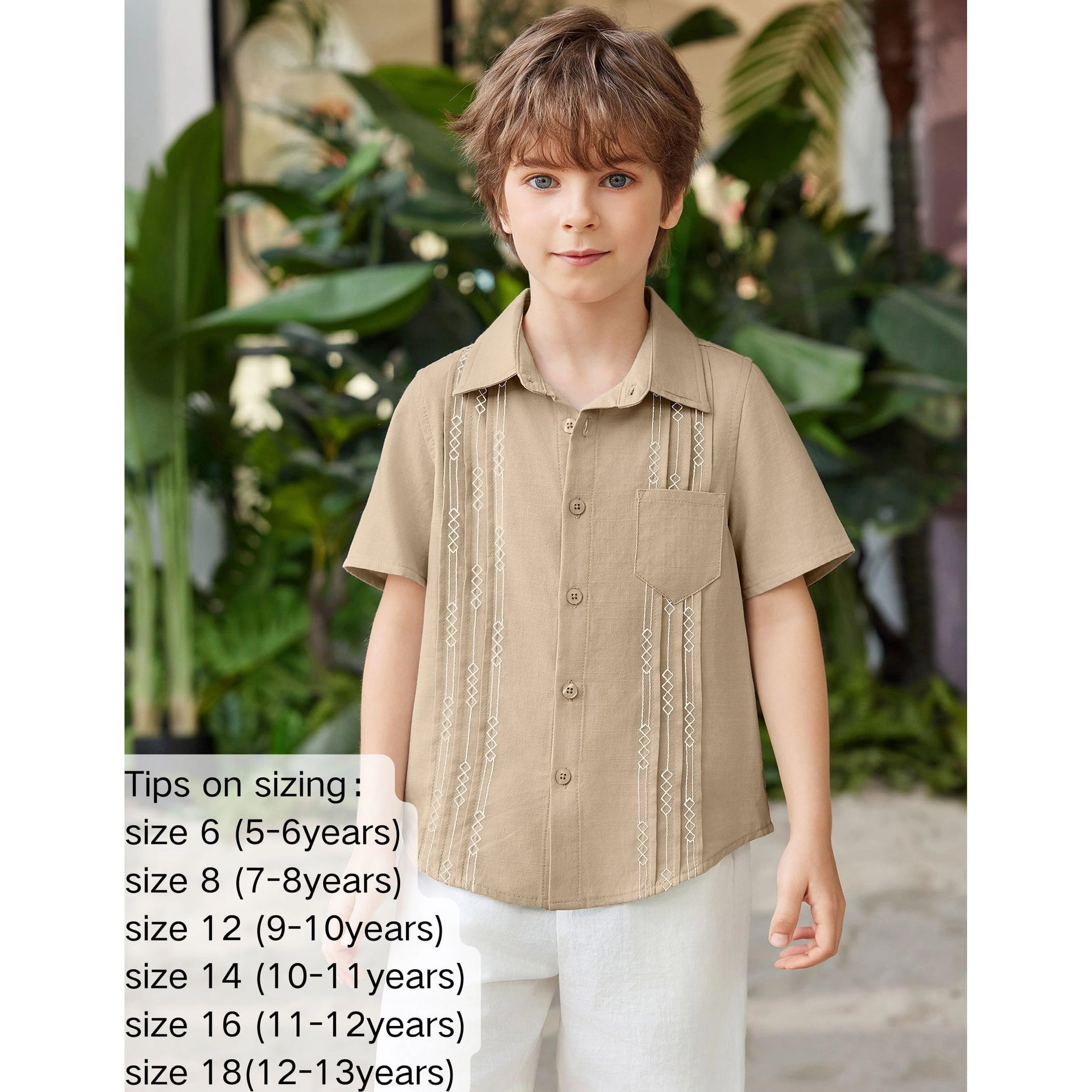 Arshiner Boys Cotton Linen Cuban Guayabera Shirt Casual Short Sleeve Button Down Shirts Summer