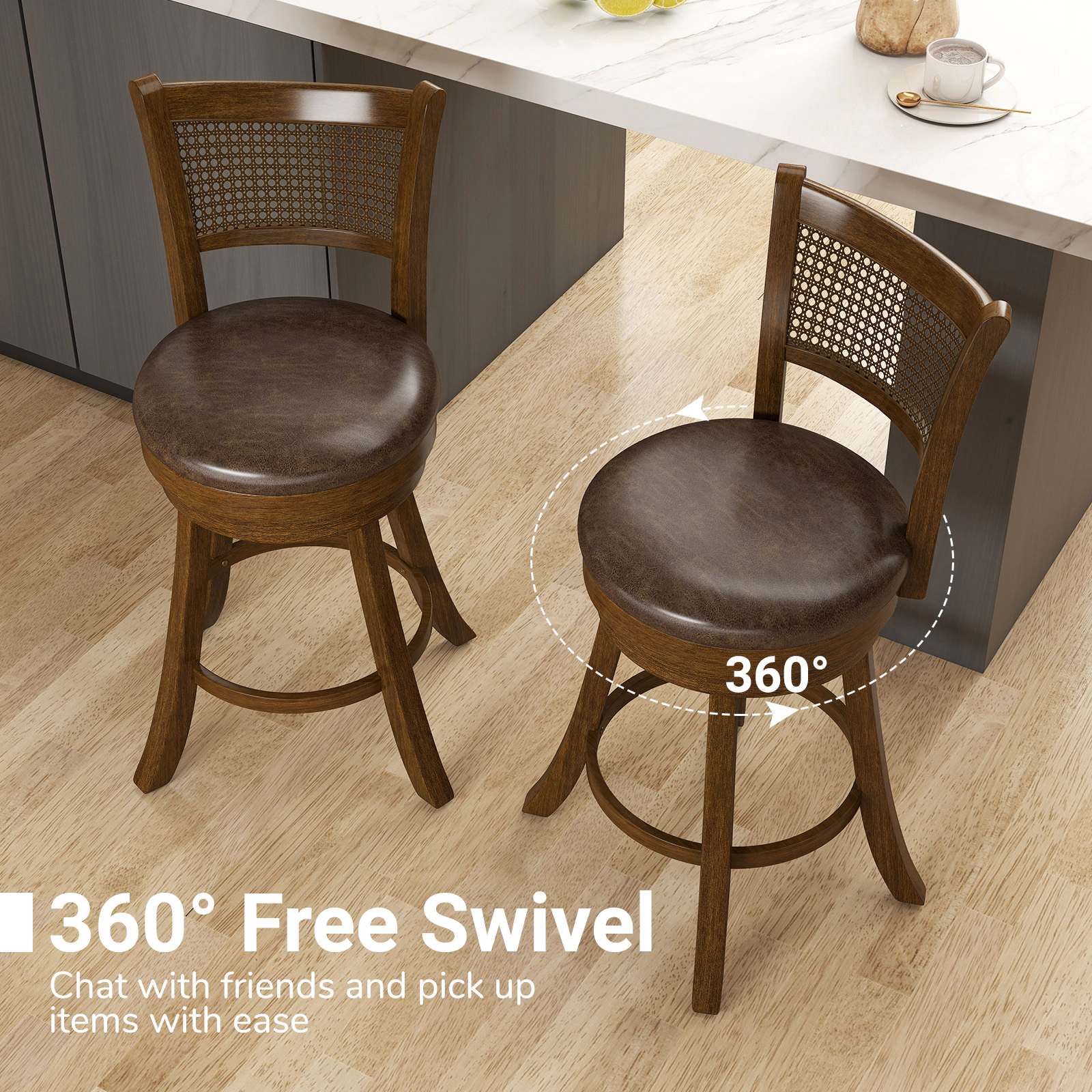 LJG Set of 2 Bar Stools 25" Swivel Bar Chairs Leathaire Counter Height Stools
