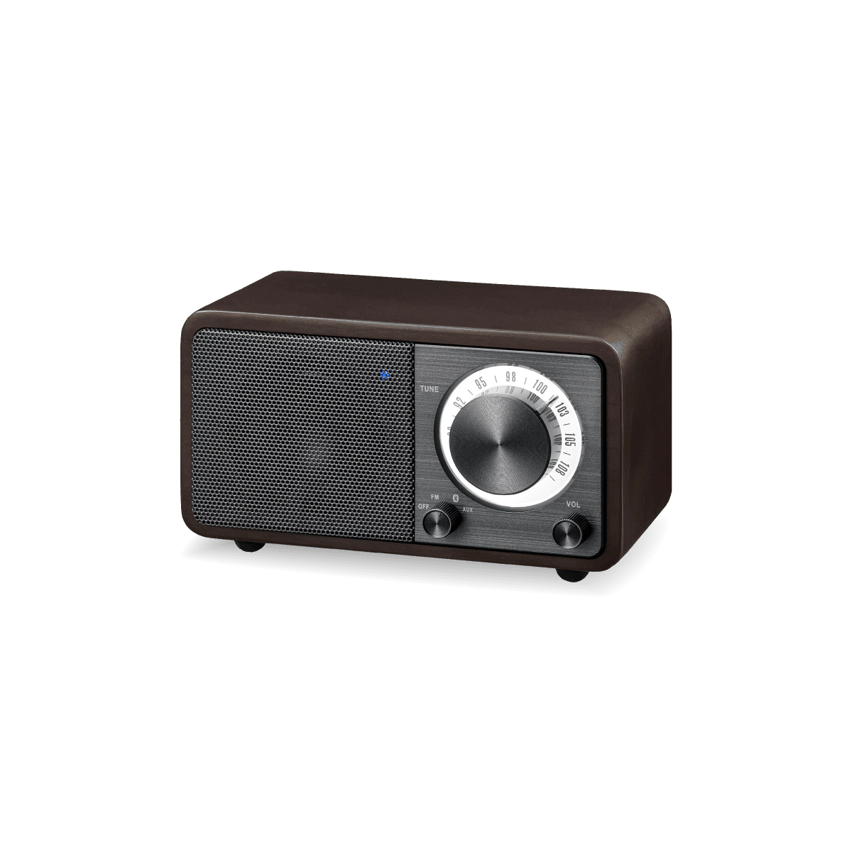 SANGEAN WR7 Dark Cherry Wood Cabinet Mini Bluetooth Speaker with FM Tuner and Aux-in