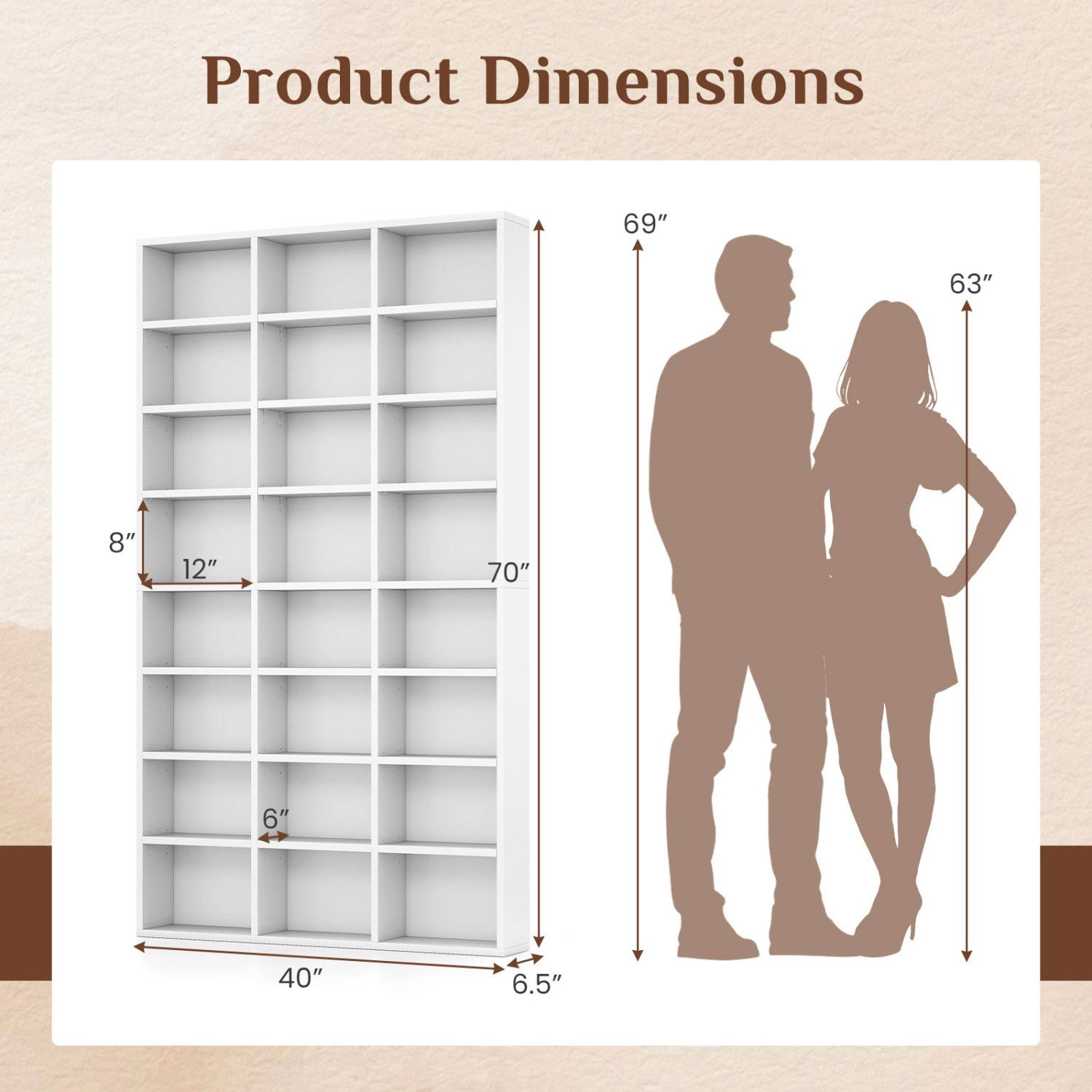 SlickBlue Unisex White 24-Cube Adjustable Tall Storage Bookshelf
