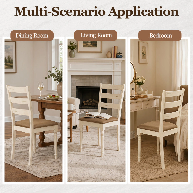 Hivvago Rubber Wood Dining Chairs Set Of 4 With Padded Linen Seat & Slatted Backrest