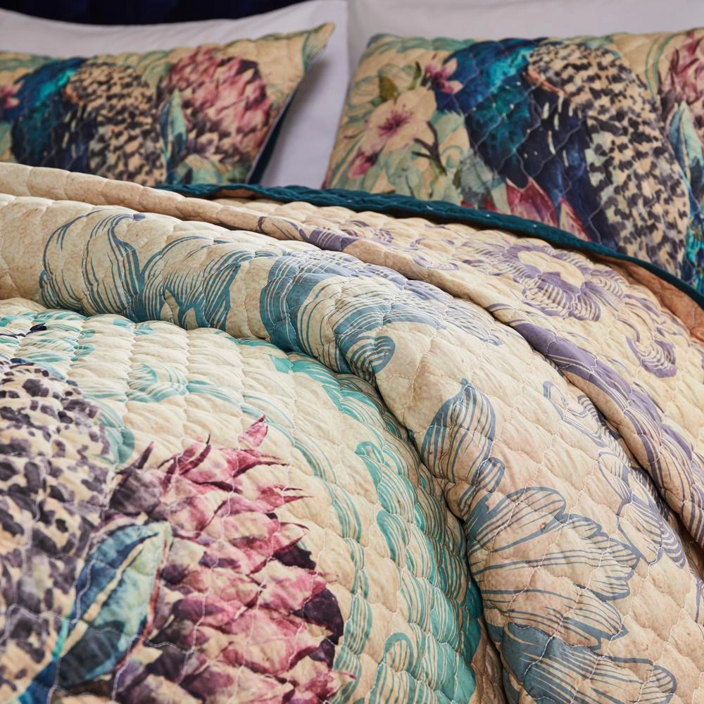 Barefoot Bungalow Eden Peacock Printed Pillowcase Soft Bed Pillows for Sleeping Sham Standard 20x26inch Ecru