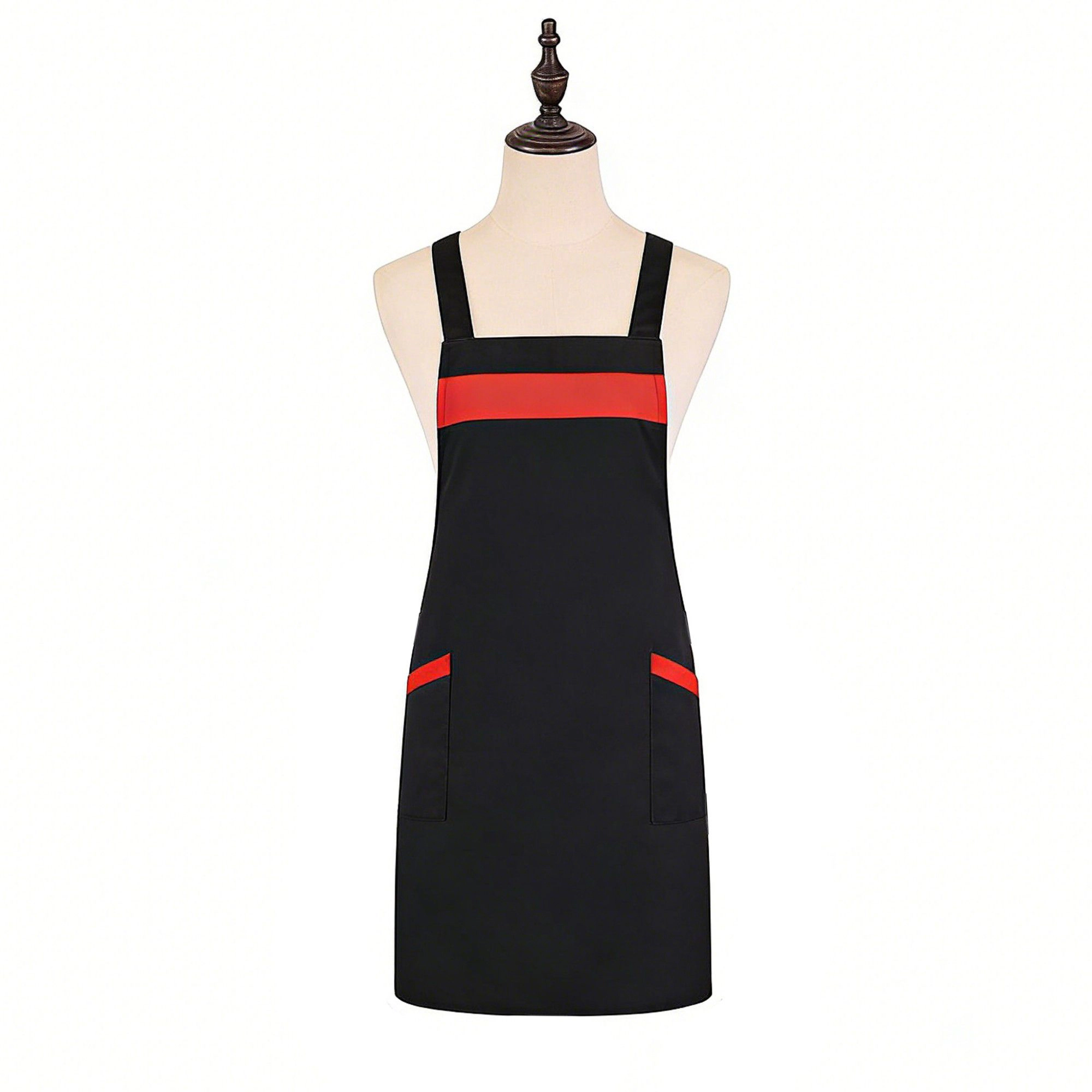 Alilang Women Kitchen Apron Adjustable Strap with Contrast Trim and Dual Pockets for Cooking Work