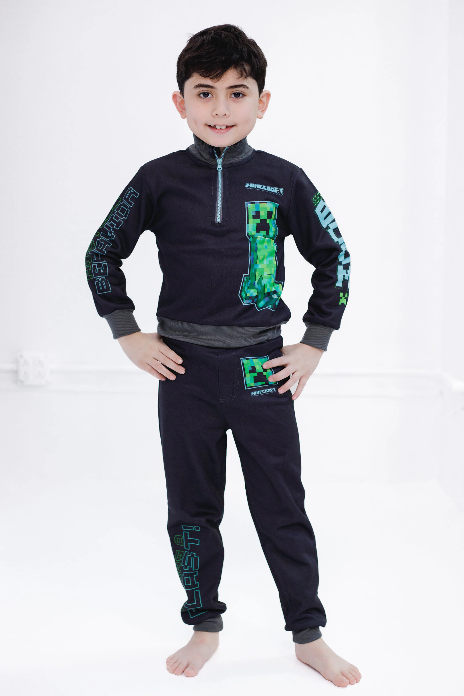 Minecraft Creeper Boys' Fleece Quarter Zip Sweatshirt and Pants Set