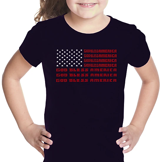 LA Pop Art Girls Word Art T-Shirt - God Bless America