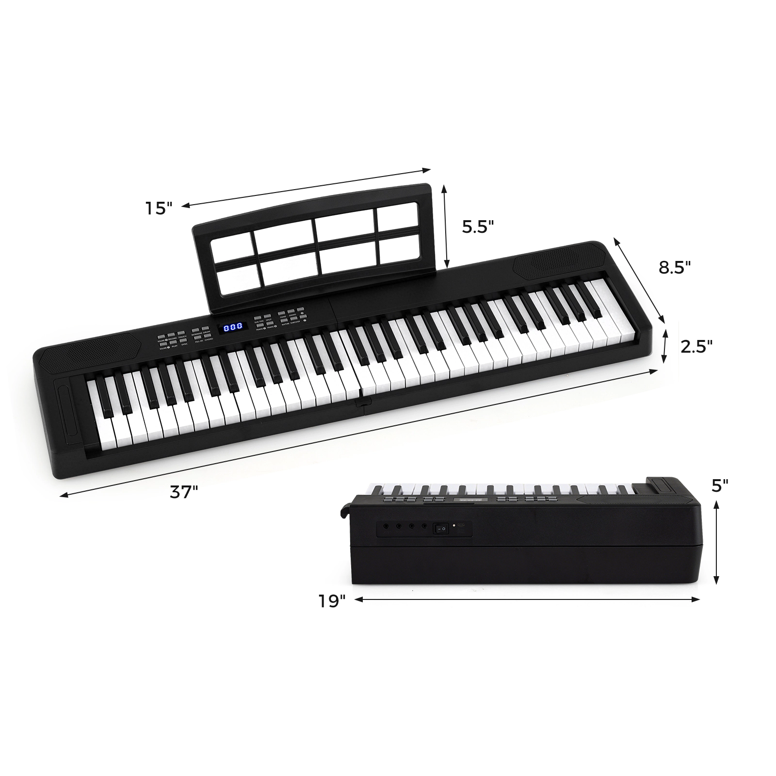 SUGIFT 61-Key Full-Size Electronic Piano Keyboard with MIDI and Split Function 37-in Unfolded 19-in Folded 7-lb Black