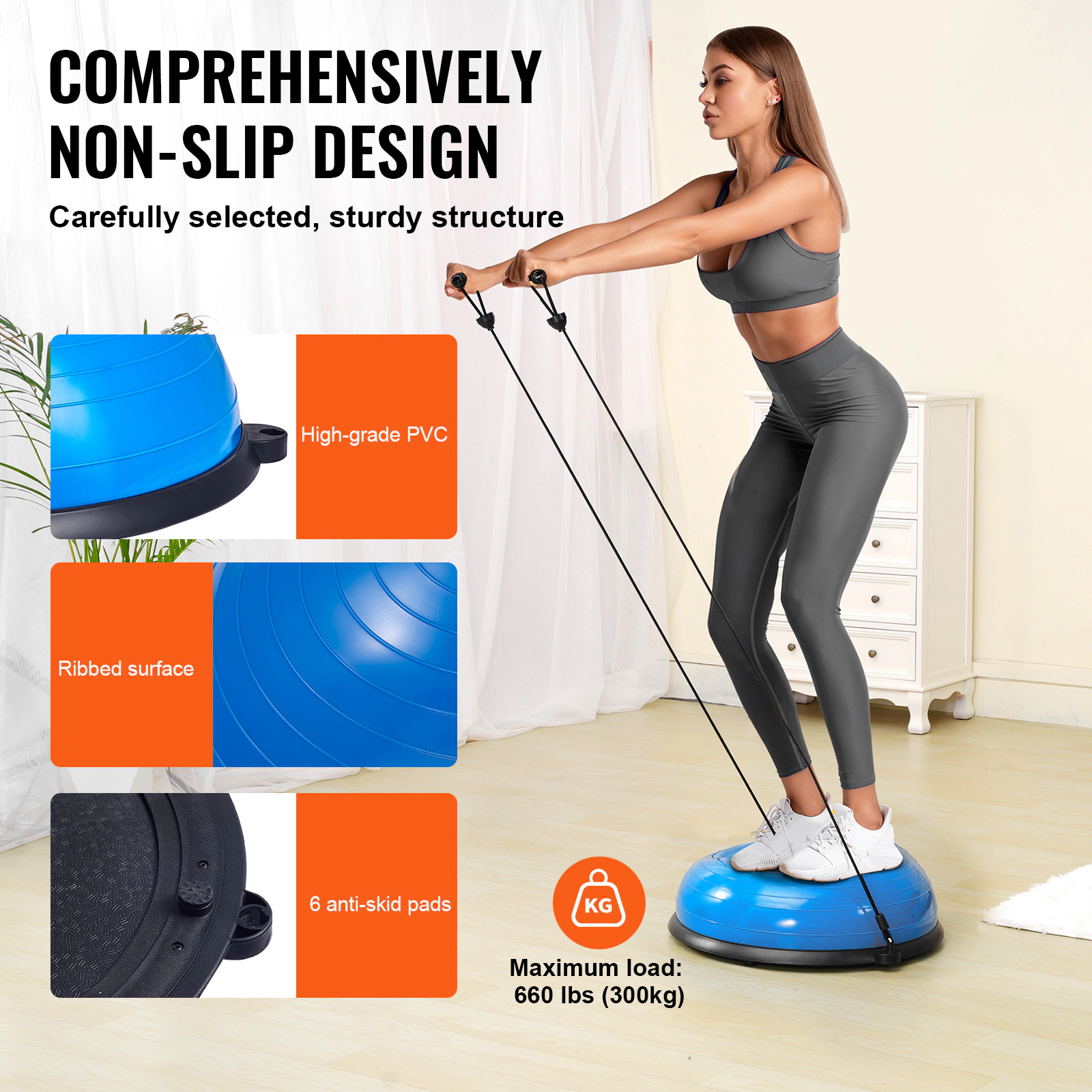HONGGE Half Exercise Ball Trainer Balance Ball Trainer Stability Ball Yoga Ball with Resistance Bands & Foot Pump