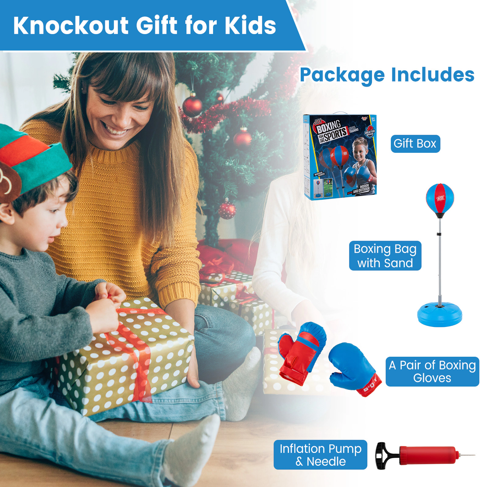 SUGIFT Blue Kids and Adult Freestanding Punching Bag with Boxing Gloves and Hand Pump 47-in to 60.5-in H