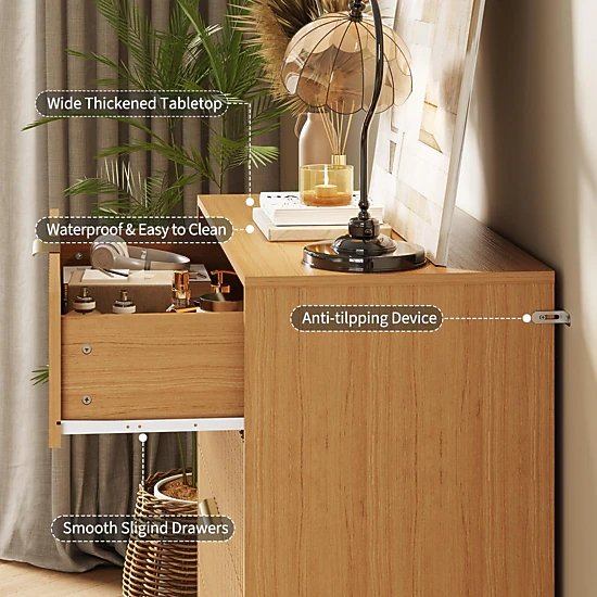 38" Tall Fluted 4 Drawer Dresser with Metal Handles, Modern Wood Storage Chest