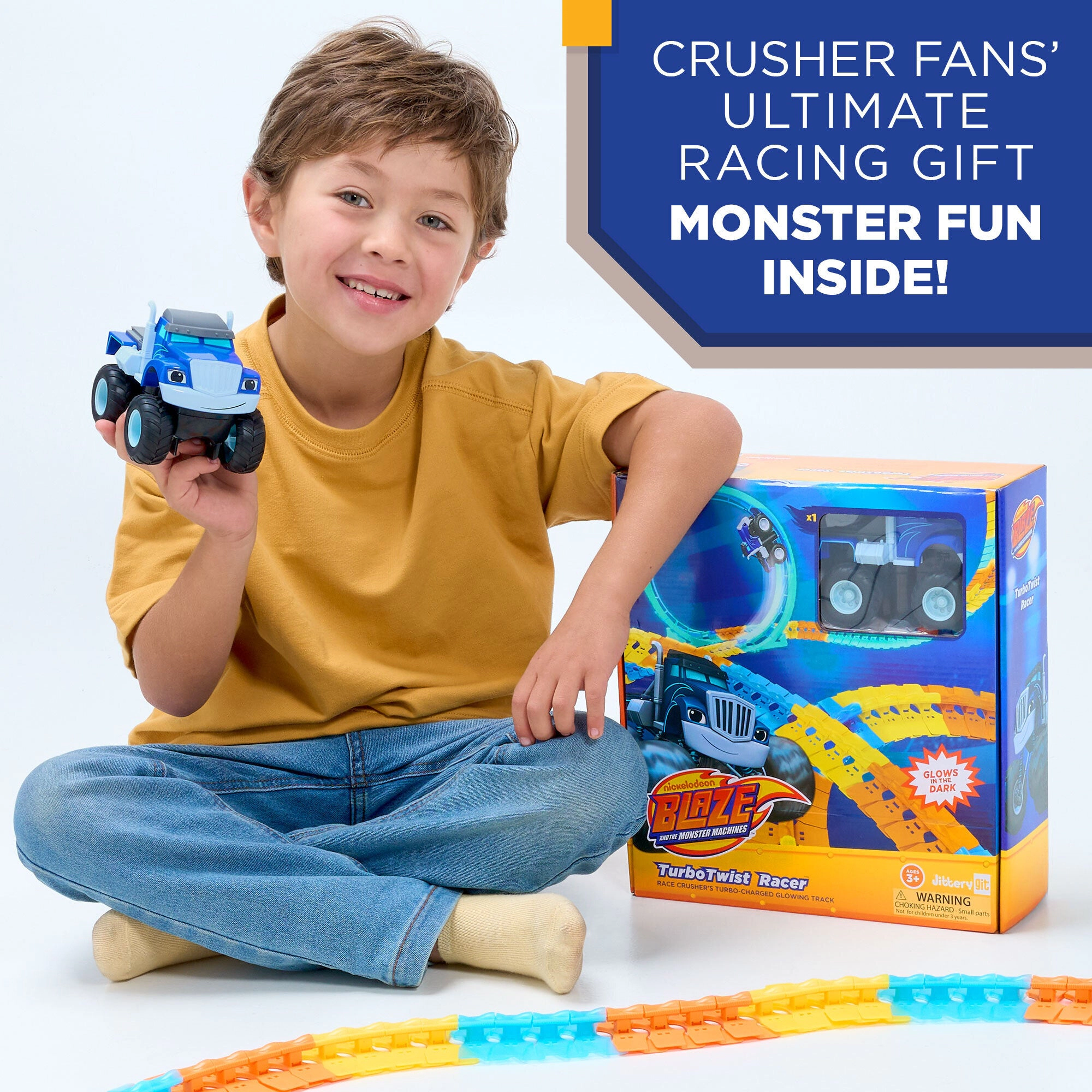 Blaze Kids Crusher TurboTwist Glow Track Set - 108 Pieces with Rechargeable Truck