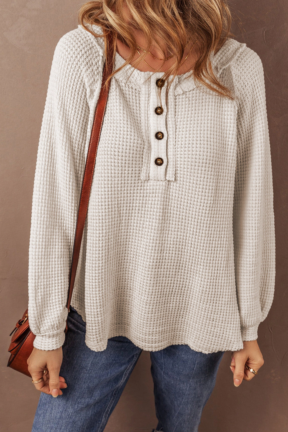 Threaded Pear Women's Lyla Waffle Buttoned Top