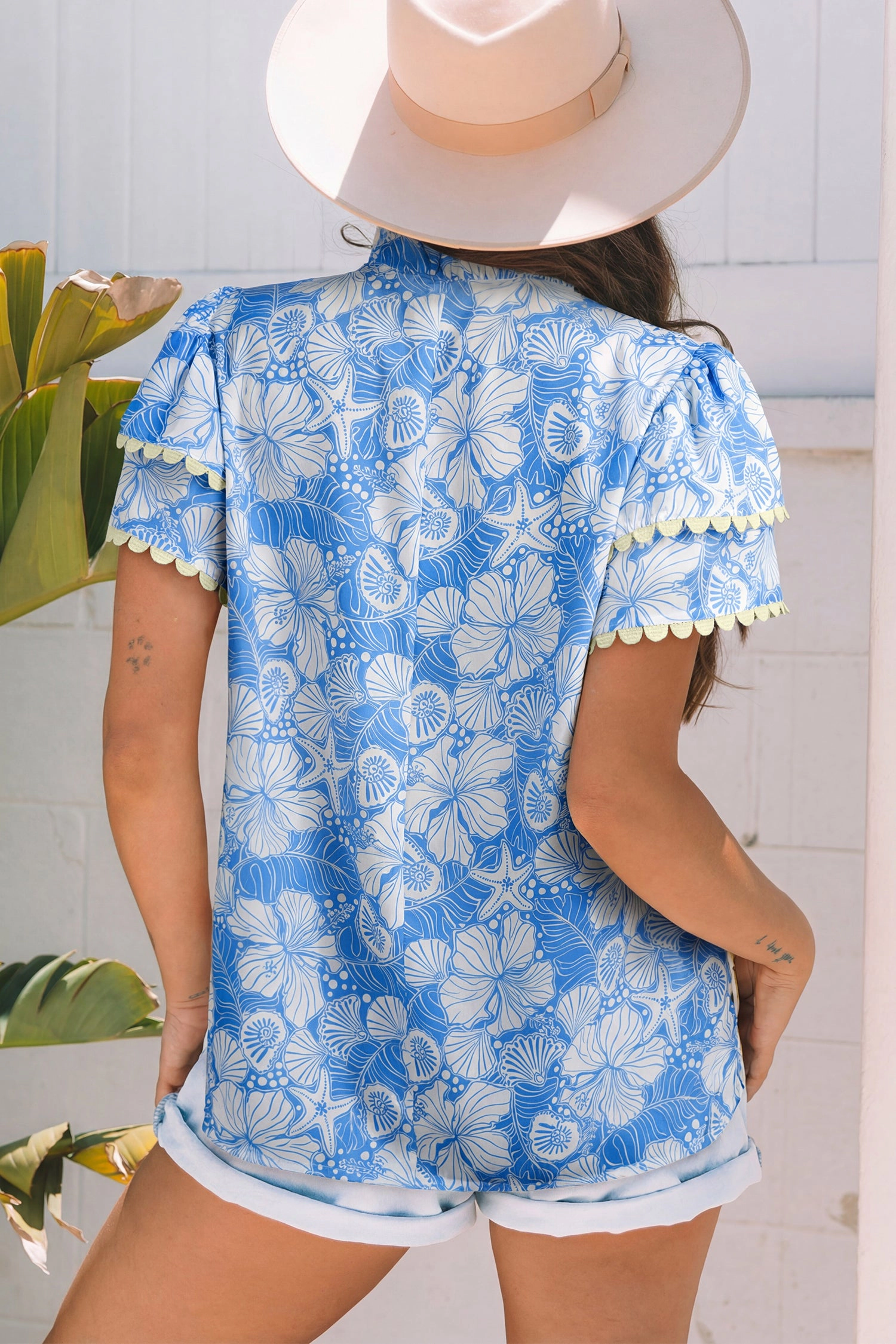 Threaded Pear Kataleya Trim Short Sleeve Blouse