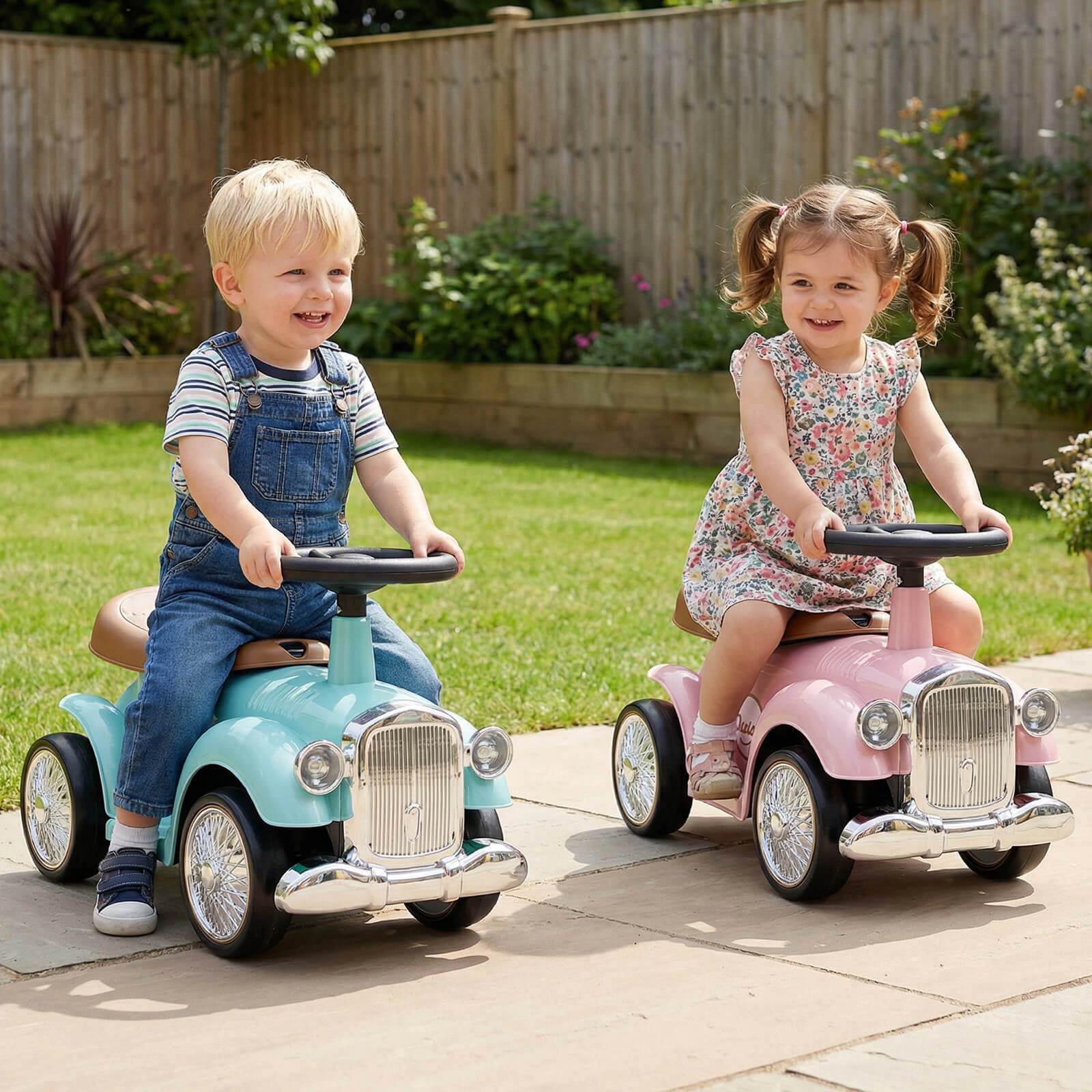 Costway Retro Kids Ride-on Toy Sit to Stand Vehicle with Working Steering Wheel Pink