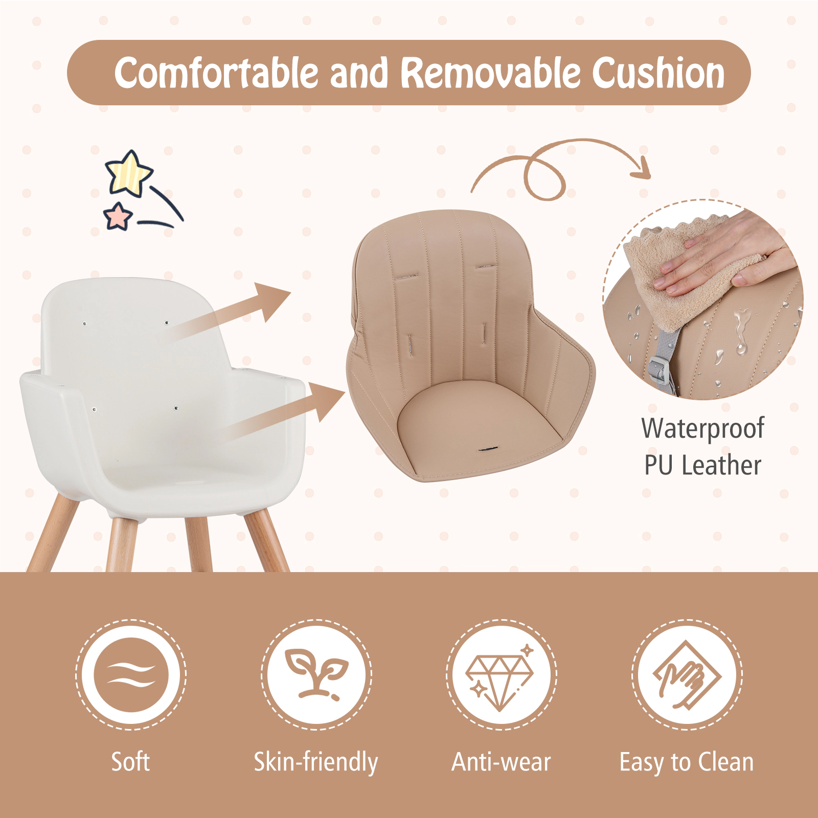 SlickBlue Convertible Baby High Chair with Removable Cushion