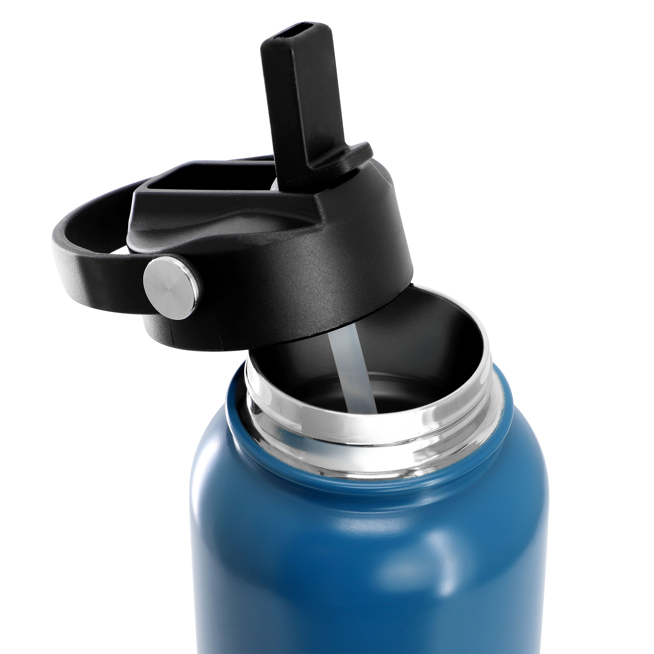 Gibson Home Marina 38 Ounce Double Wall Stainless Steel Thermal Bottle with Lid and Straw in Matte Blue