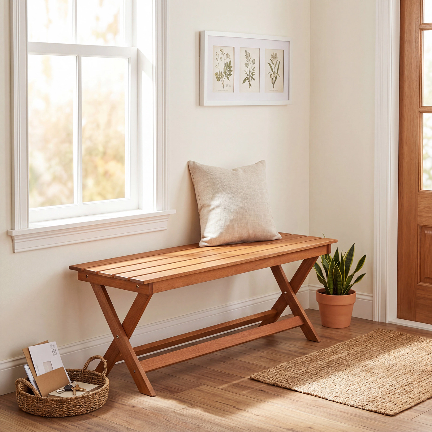 LJG 2-Seat Wooden Garden Patio Bench with x-Shaped Legs