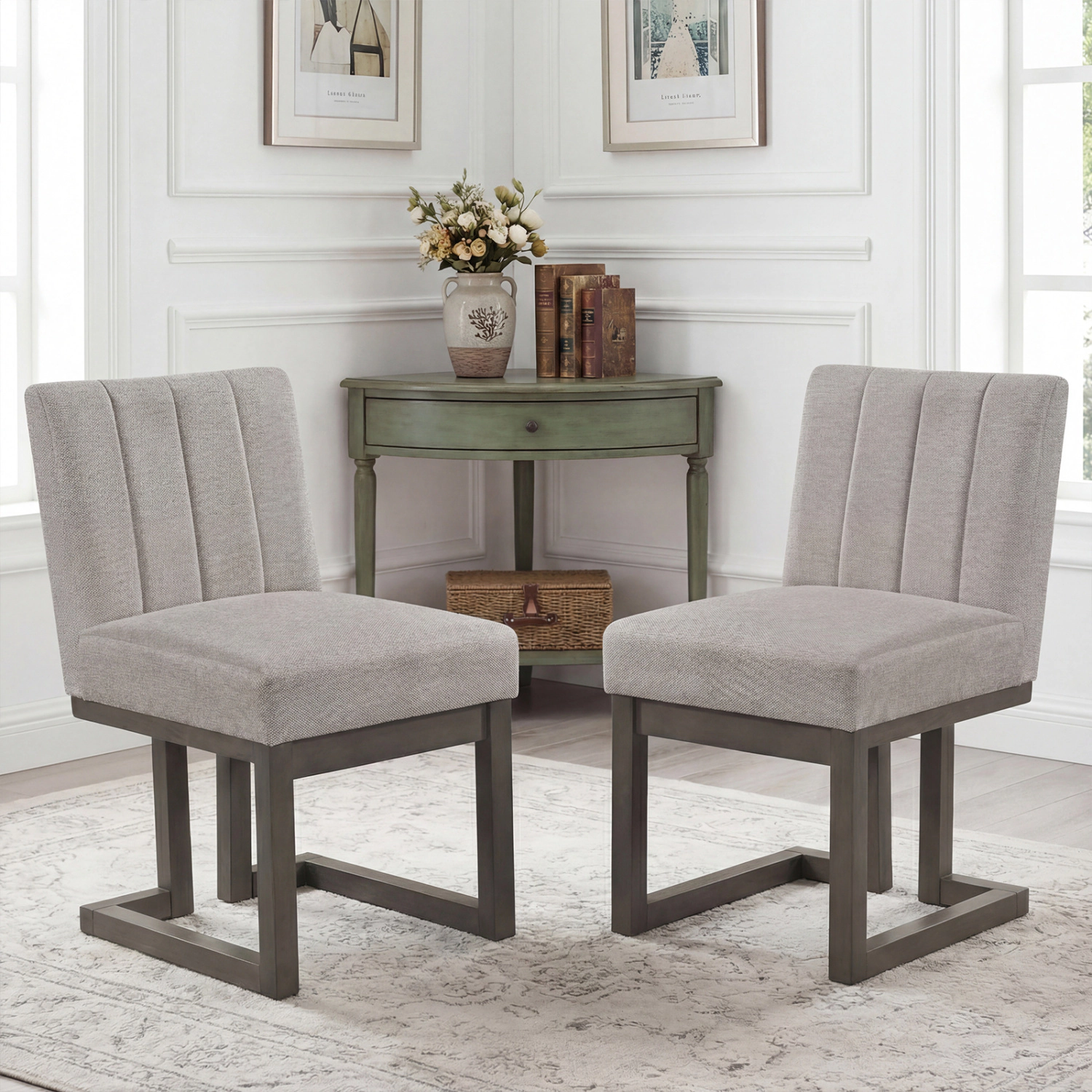 LJG Modern Farmhouse Fabric Dining Chairs Set of with 5.5" Thickened Padded Seat