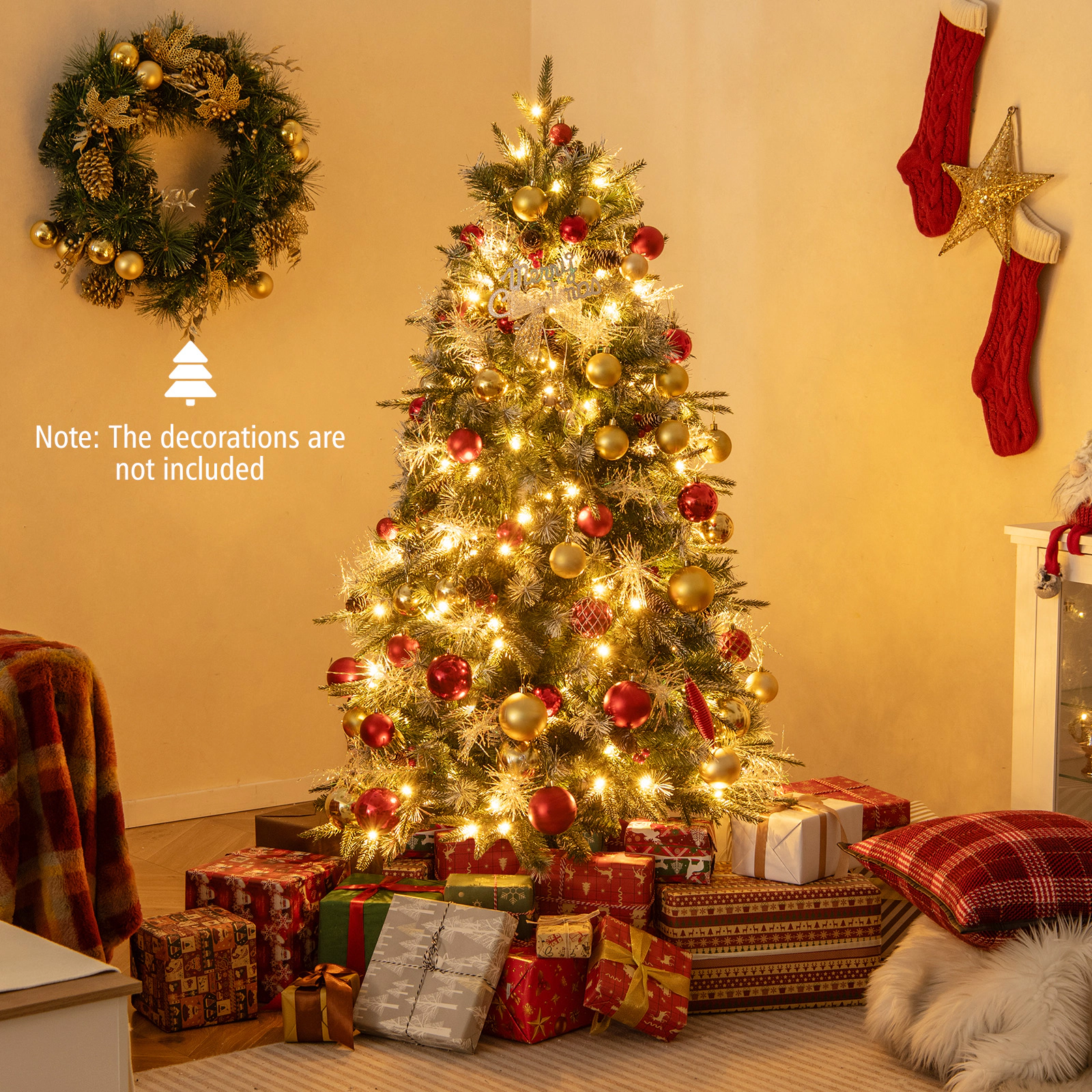 SlickBlue Pre-Lit Christmas Tree with Pine Cones, Berries & LEDs