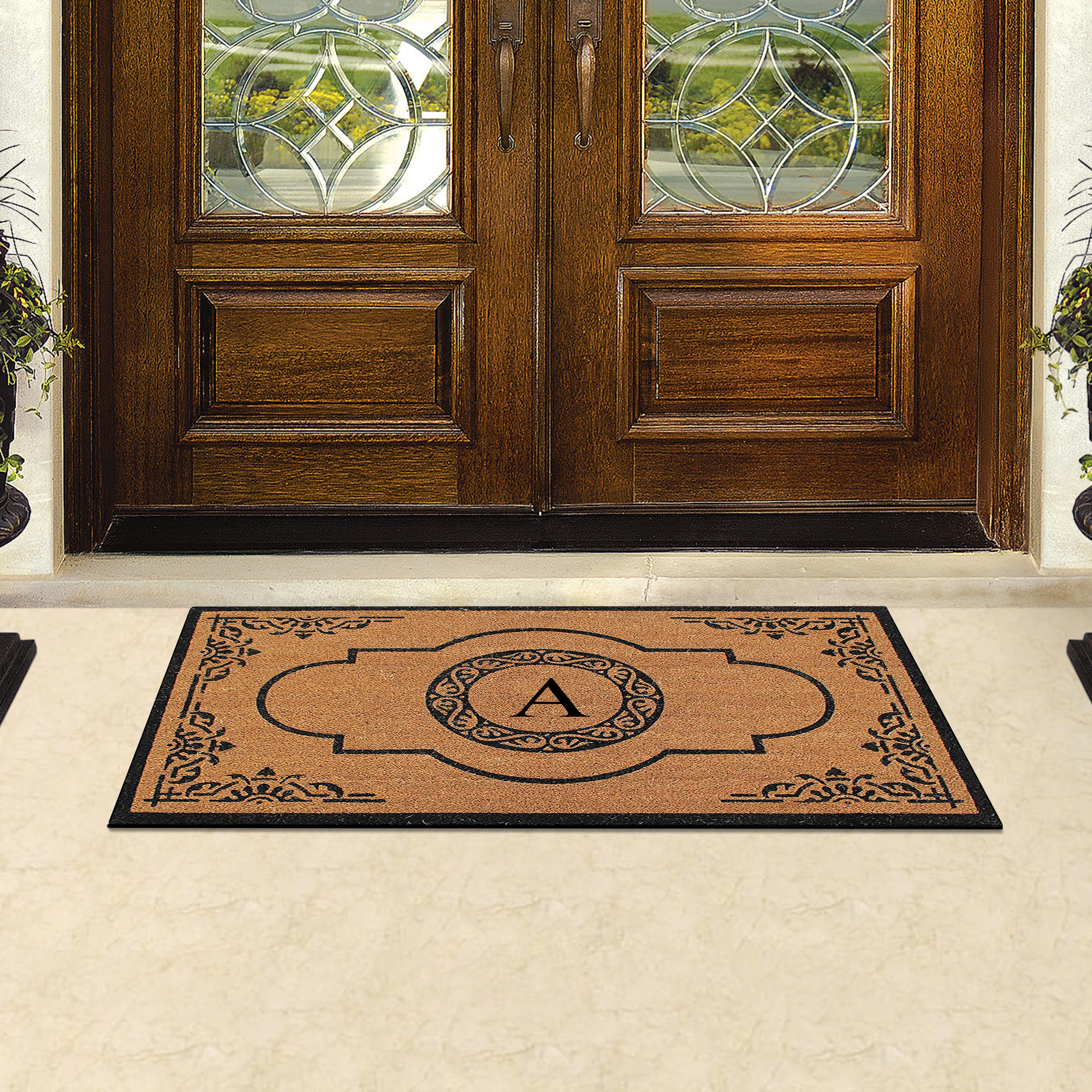 A1HC Natural Coir Personalized Front Door Mat Vinyl Backing 30x48 Heavy Duty Monogrammed Letter M