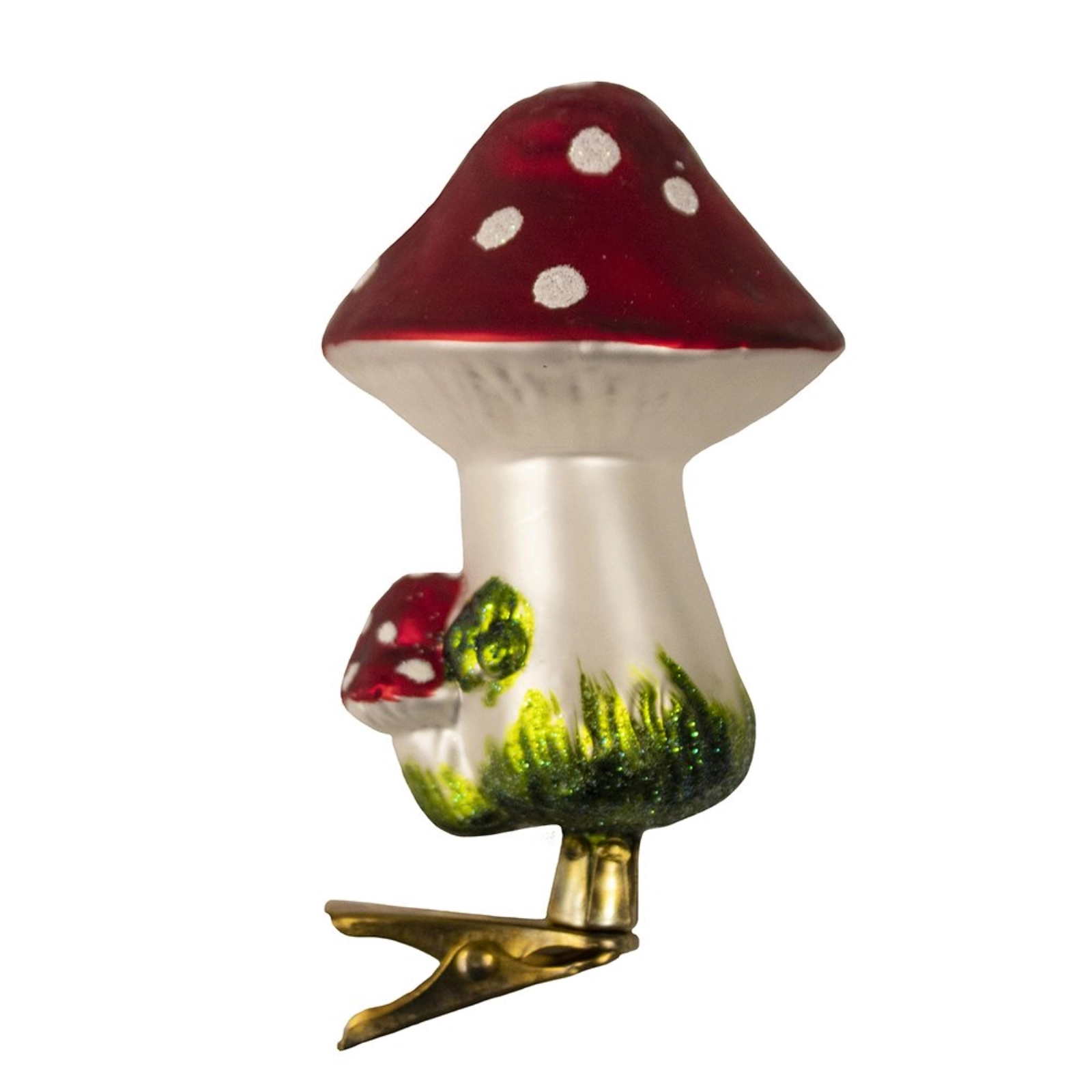 Kurt Adler Red Toadstool Mushroom Clip-On Glass Christmas Tree Ornaments 2-Piece Set 4 inch