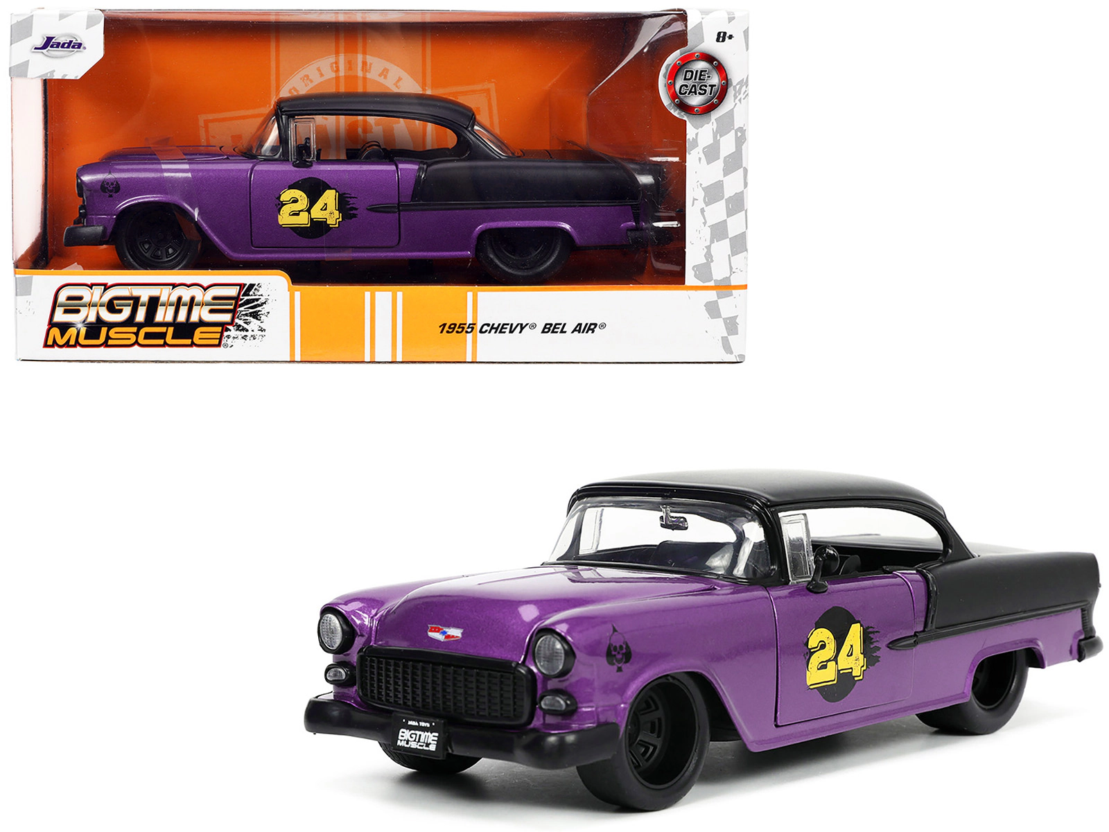 Jada 1955 Chevrolet Bel Air #24 Purple Metallic and Matt Black "Bigtime Muscle" Series 1/24 Diecast Model Car by Jada