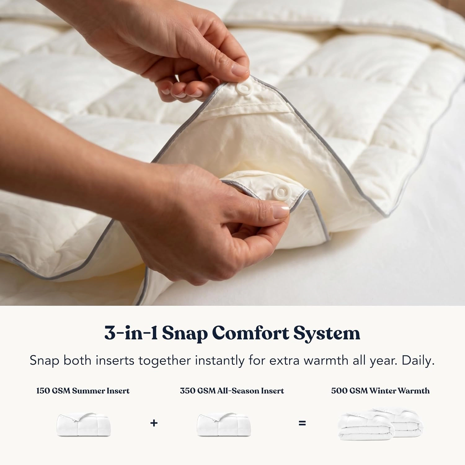 Delara Down Alternative Duvet Insert 150 GSM Lightweight, GOTS Organic Cotton Shell, 300TC Sateen