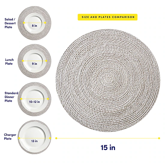 Sweet Home Collection Two Tone Cotton 15" Round Woven Placemat Sets 6-Pack