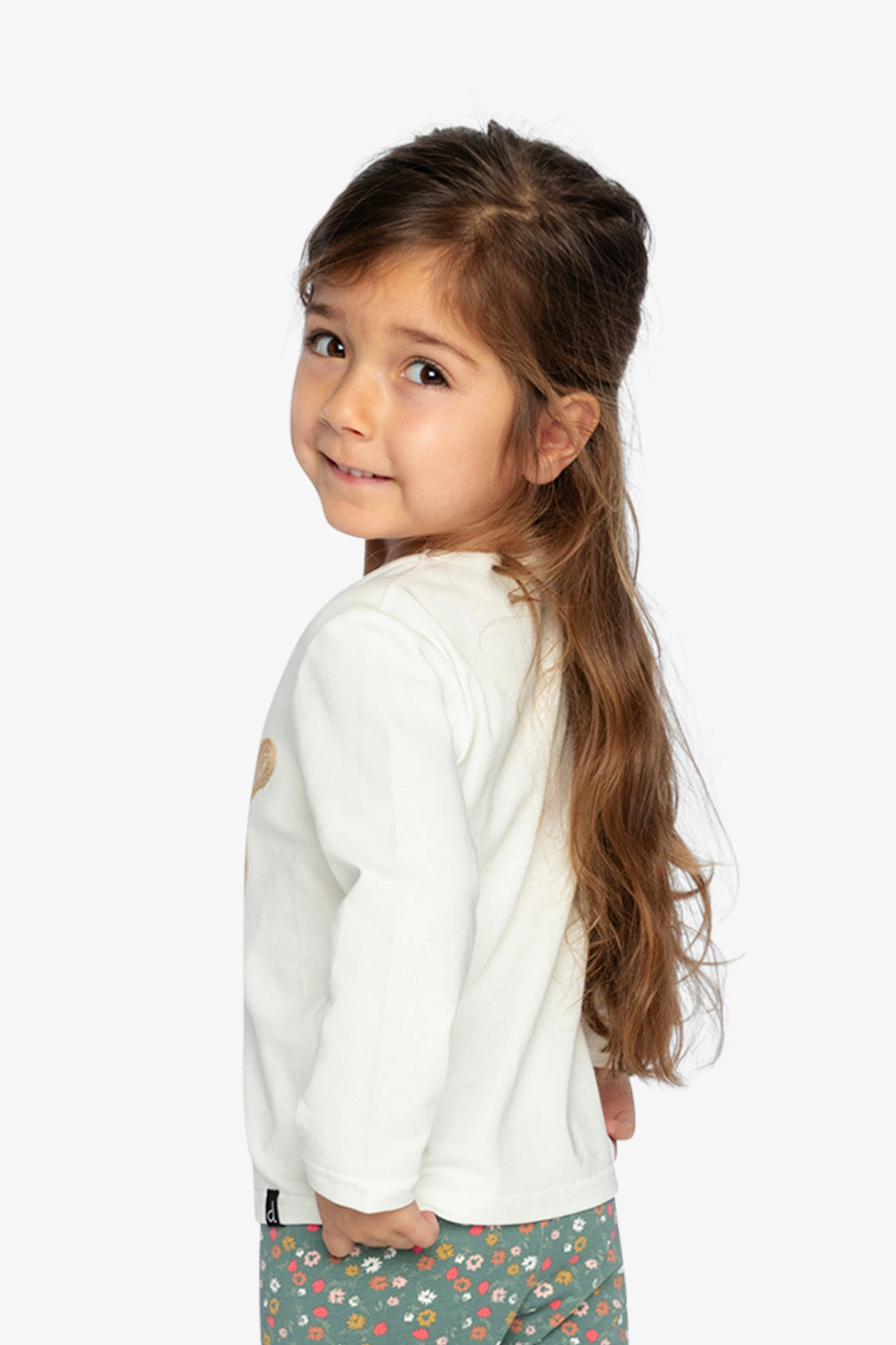 Deux par Girls Embroidered Cat Organic Cotton Long Sleeve T-Shirt