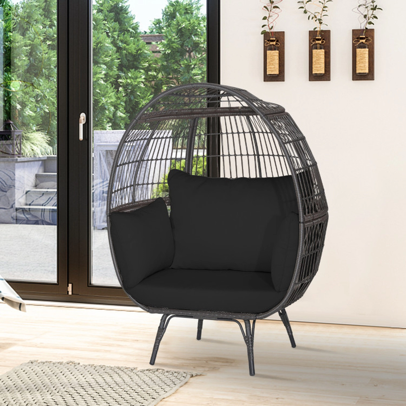 SUGIFT 450-lb Capacity Oversized Indoor Outdoor Hand Woven PE Wicker Egg Chair with Sturdy Metal Frame