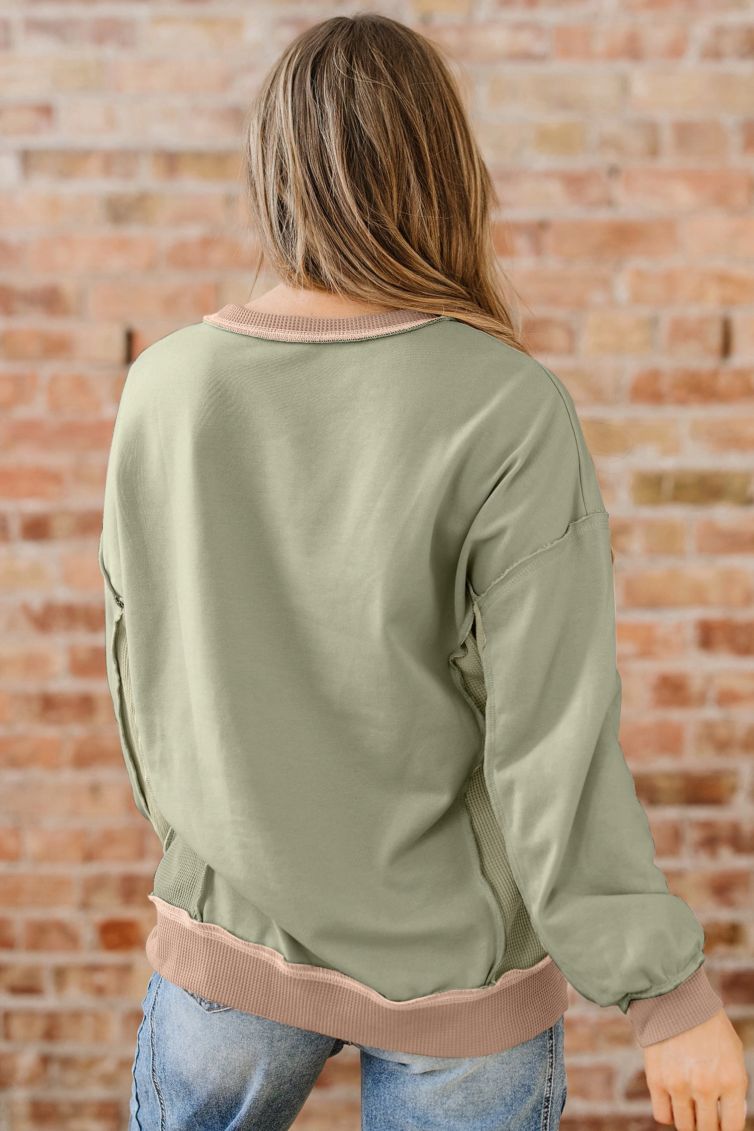Threaded Pear Women's Maelynn Waffle Patchwork Oversize Sweatshirt