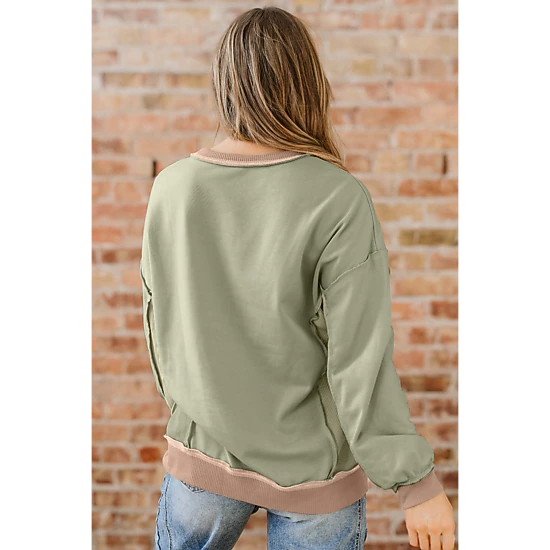 Threaded Pear Women's Maelynn Waffle Patchwork Oversize Sweatshirt
