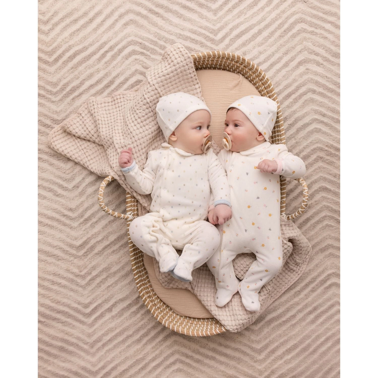 MeMoi 2 Piece Baby Girls "Lily Of The Valley" Cotton Rich Velour Footie Set