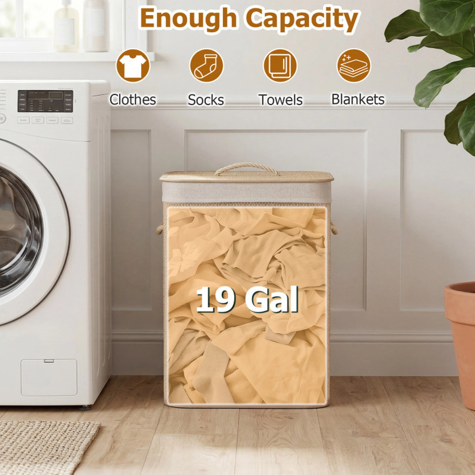 SUGIFT 19 Gal Capacity Clothes Hamper with Removable Liner 22-lb Capacity Natural