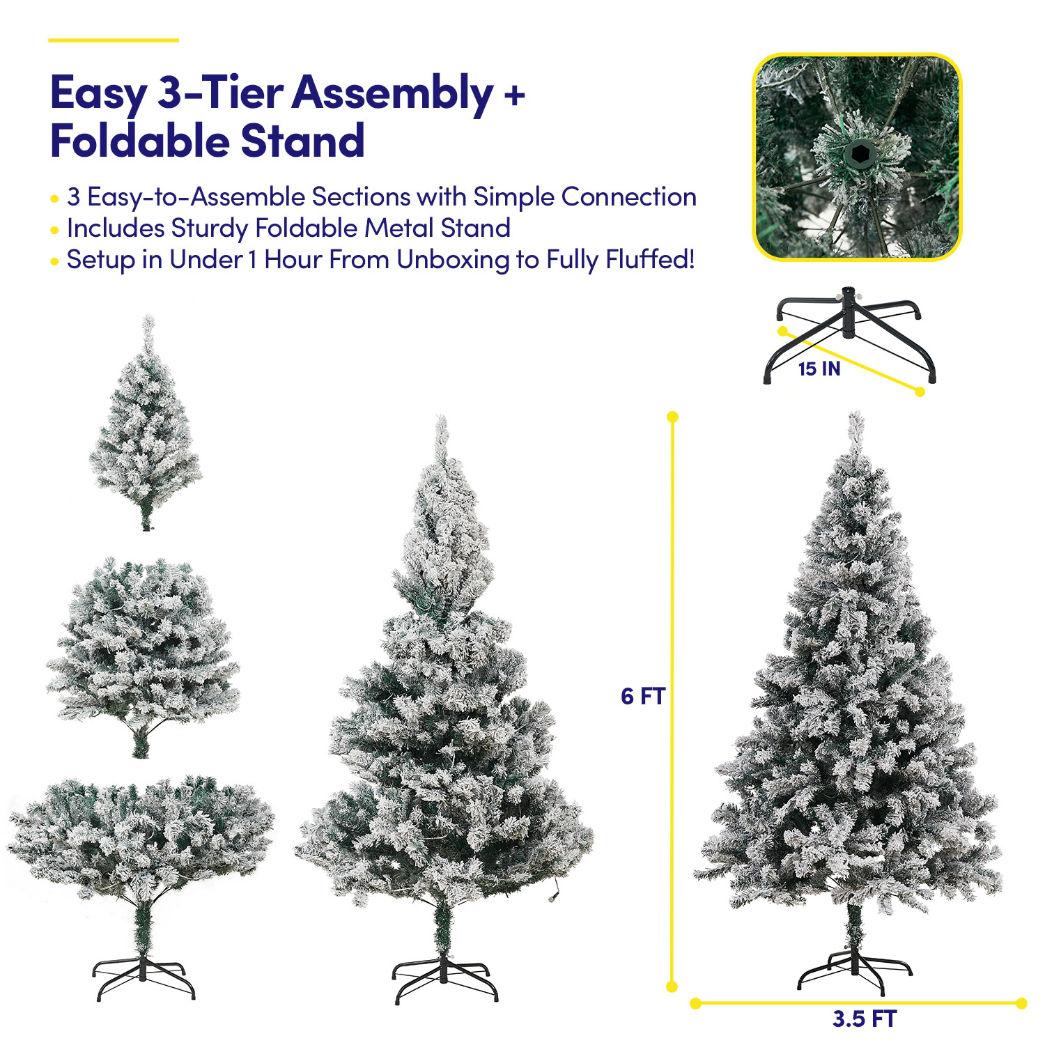 Sweet Home Collection 6 FT Frosted Pre-Lit Artificial Christmas Tree with 820 PVC Tips 250 LED Lights
